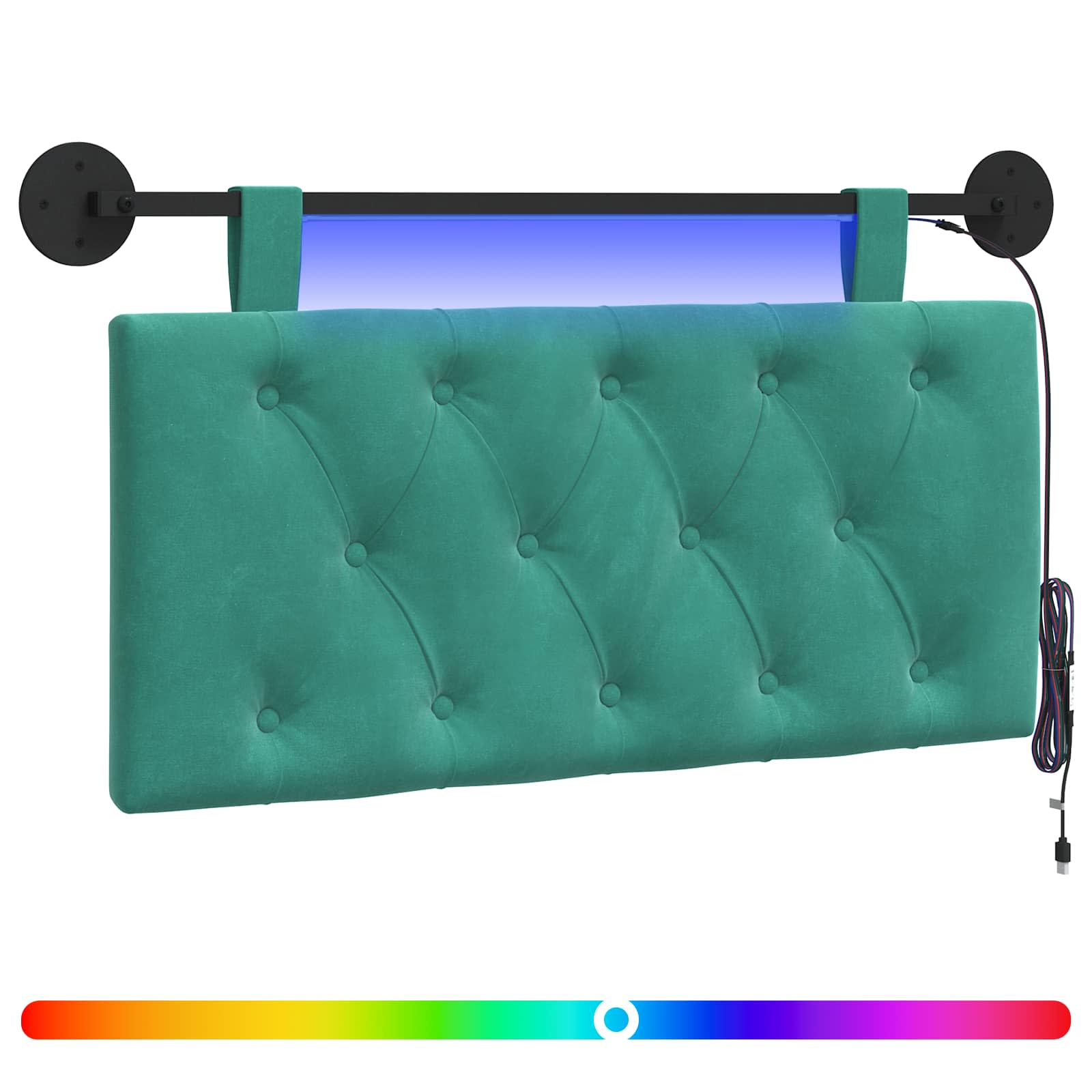 Tête de lit suspendue Avec lumière LED Turquoise Velours - XIOS