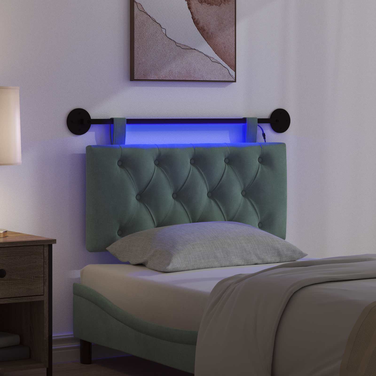 Tête de lit suspendue Avec lumière LED Vert Mer Velours - XIOS