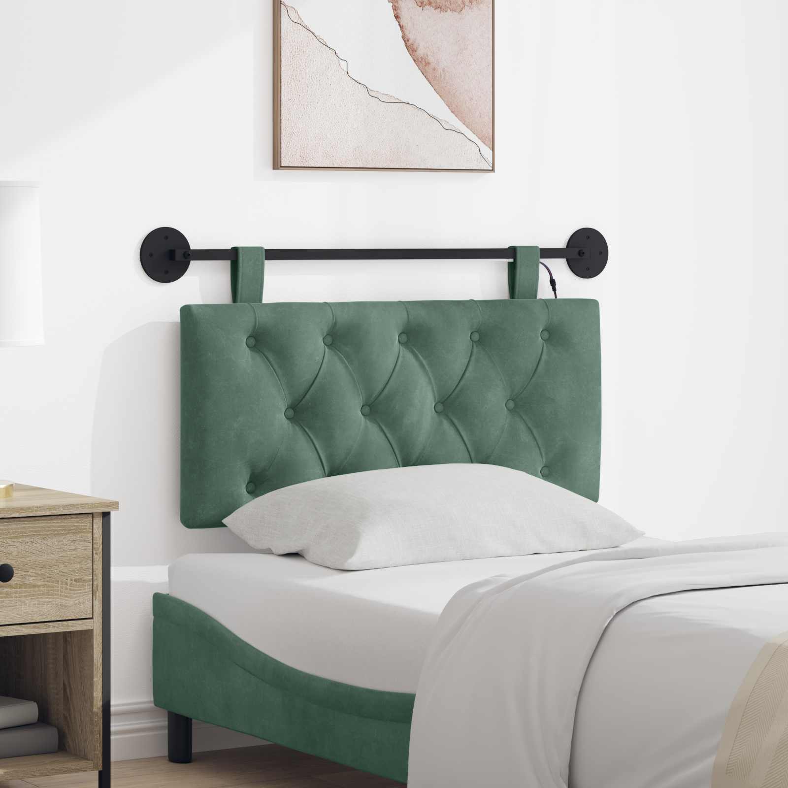 Tête de lit suspendue Avec lumière LED Vert Mer Velours - XIOS