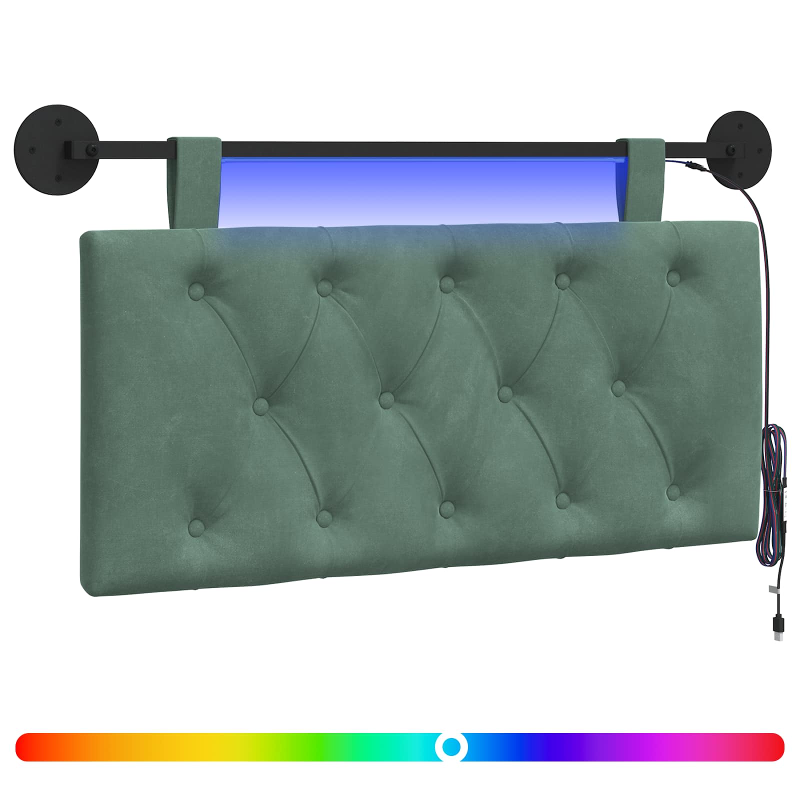 Tête de lit suspendue Avec lumière LED Vert Mer Velours - XIOS