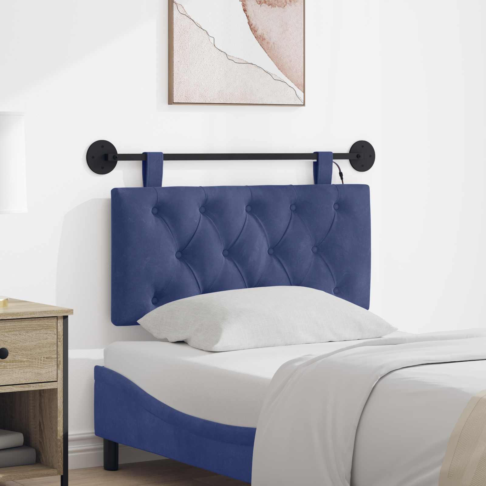 Tête de lit suspendue Avec lumière LED Bleu police Velours - XIOS