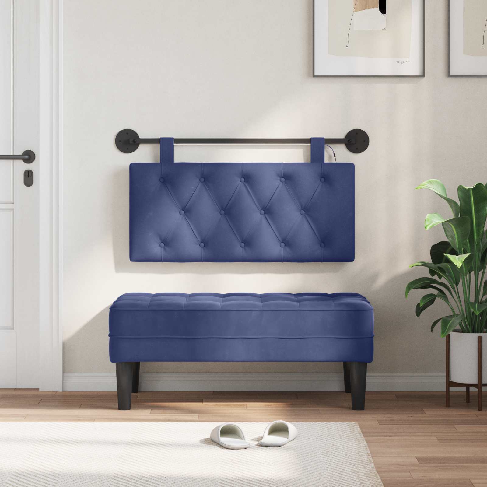 Tête de lit suspendue Avec lumière LED Bleu police Velours - XIOS