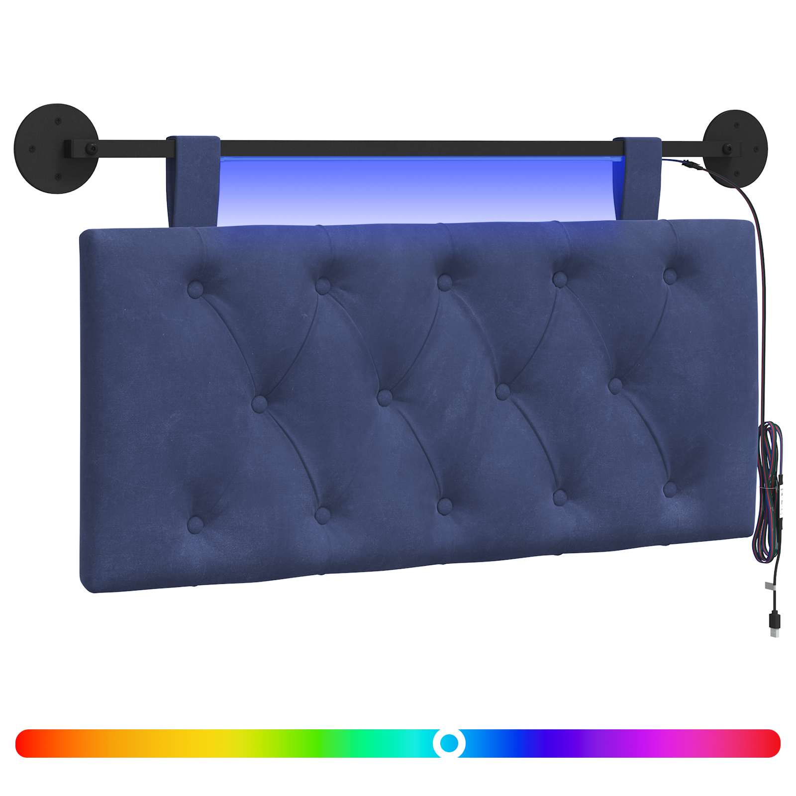 Tête de lit suspendue Avec lumière LED Bleu police Velours - XIOS