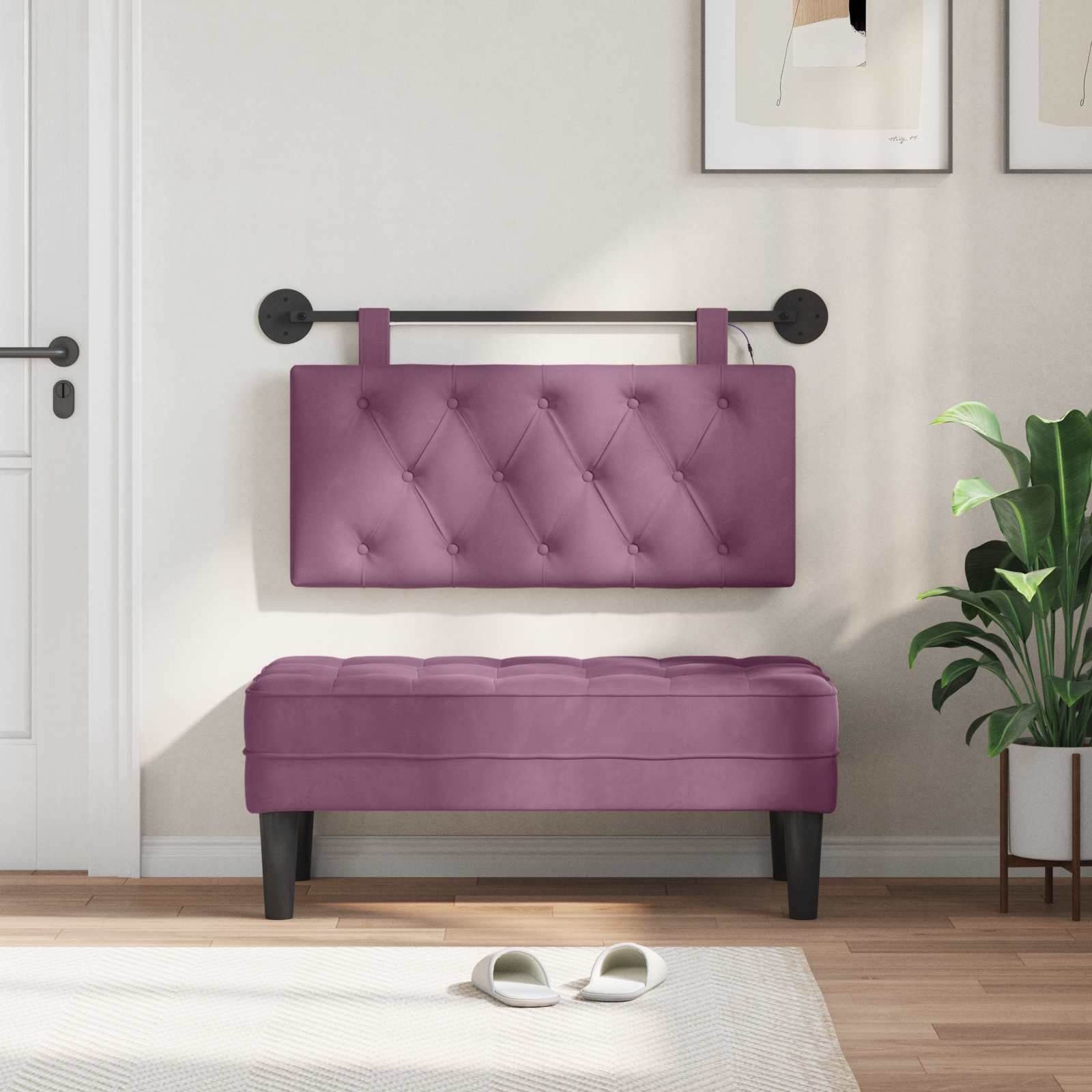 Tête de lit suspendue Avec lumière LED Pourpre Velours - XIOS