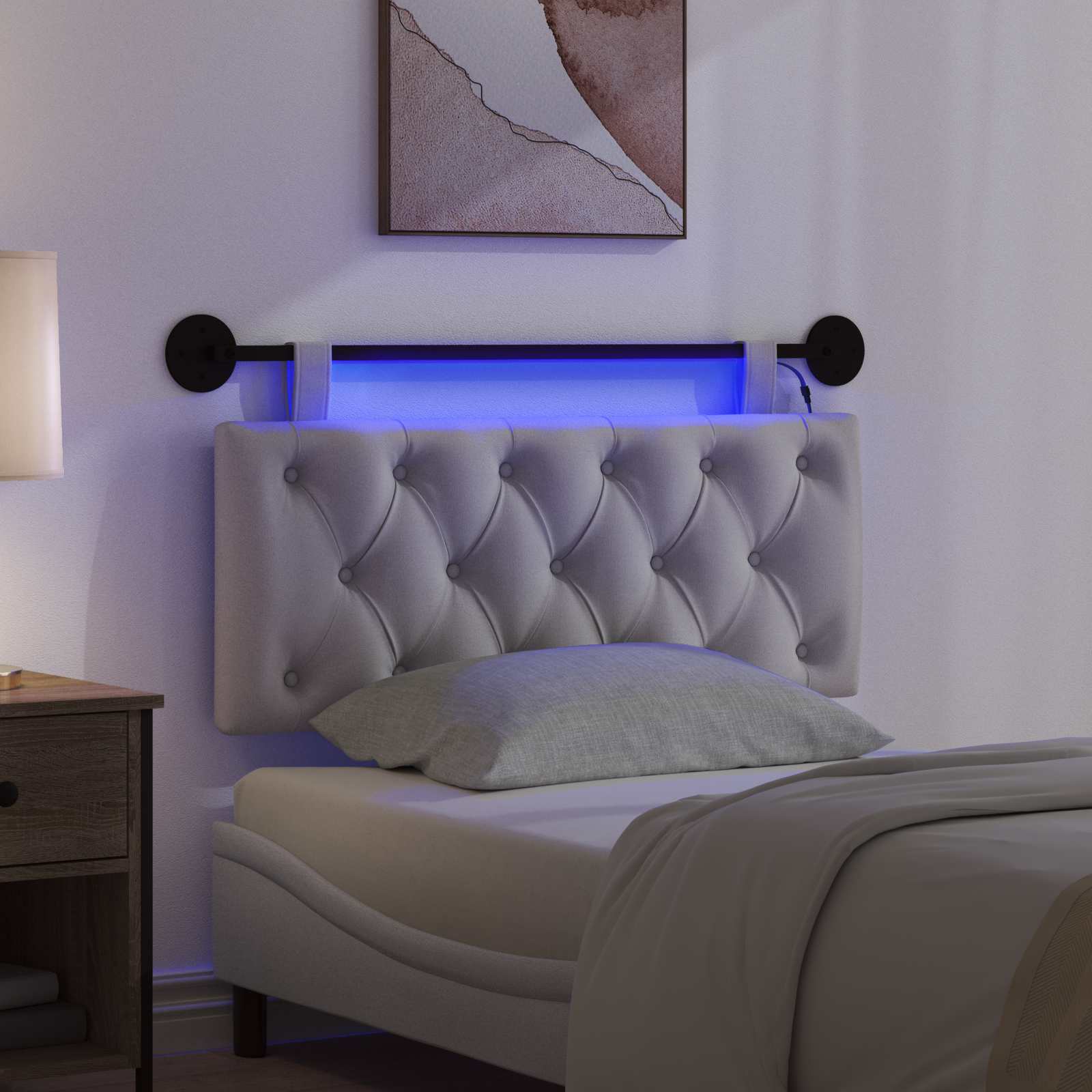 Tête de lit suspendue Avec lumière LED Gris nuage Tissu - XIOS