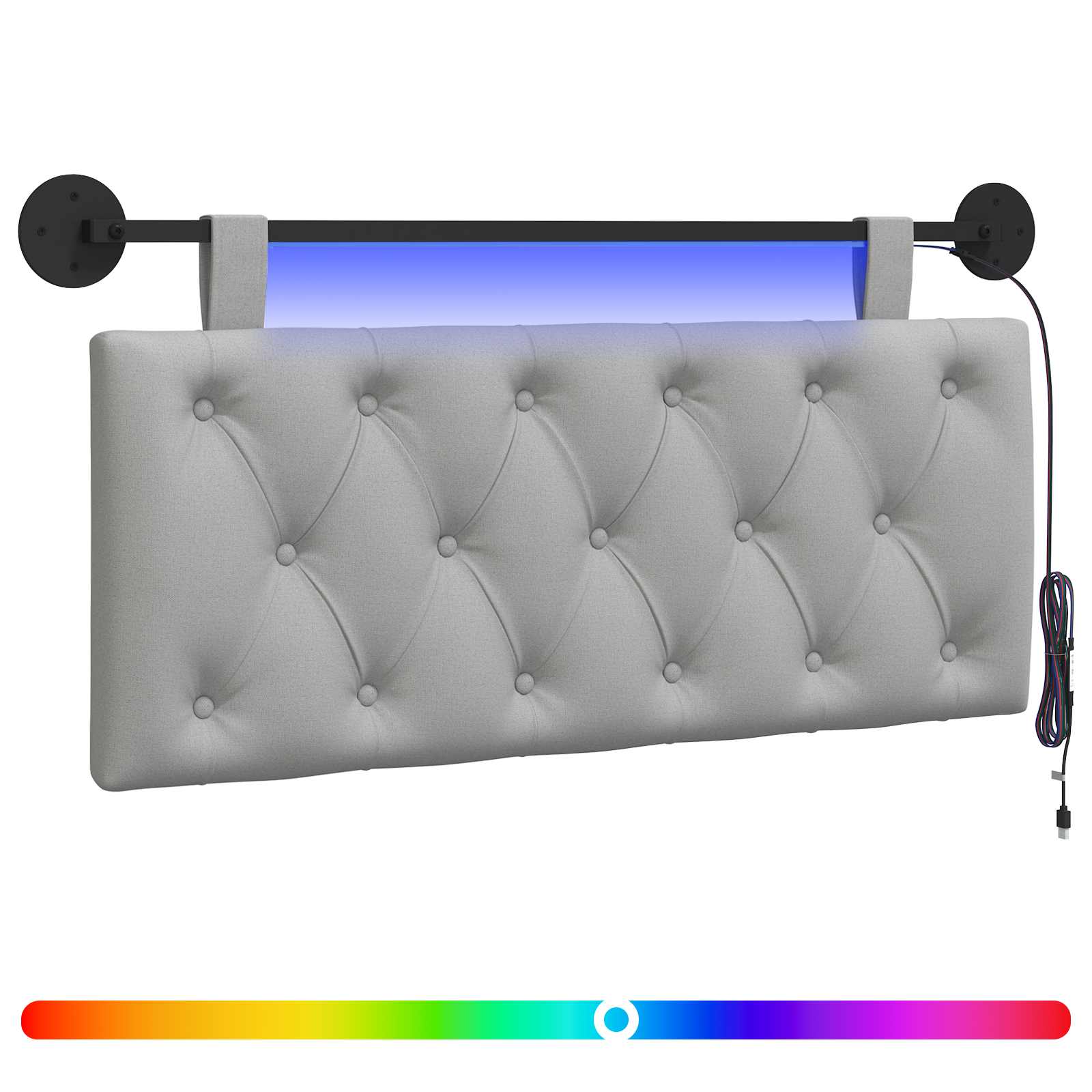 Tête de lit suspendue Avec lumière LED Gris nuage Tissu - XIOS