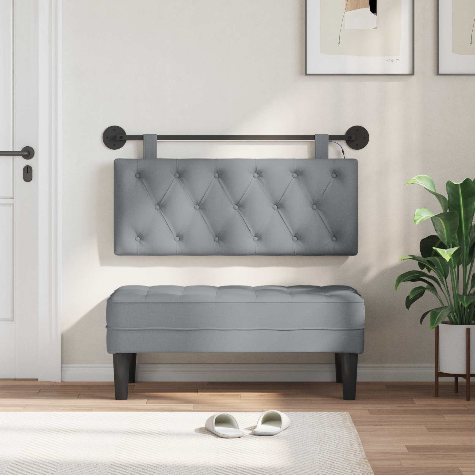 Tête de lit suspendue Avec lumière LED Gris clair Tissu - XIOS