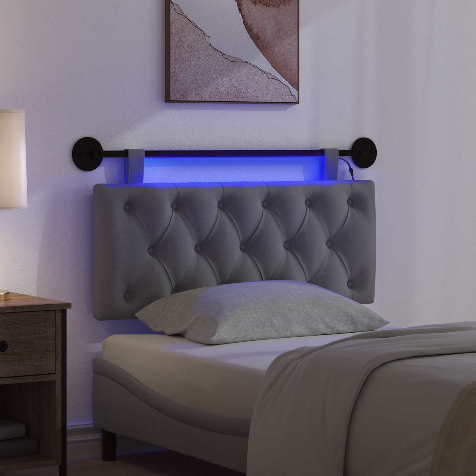Tête de lit suspendue Avec lumière LED Gris foncé Tissu - XIOS