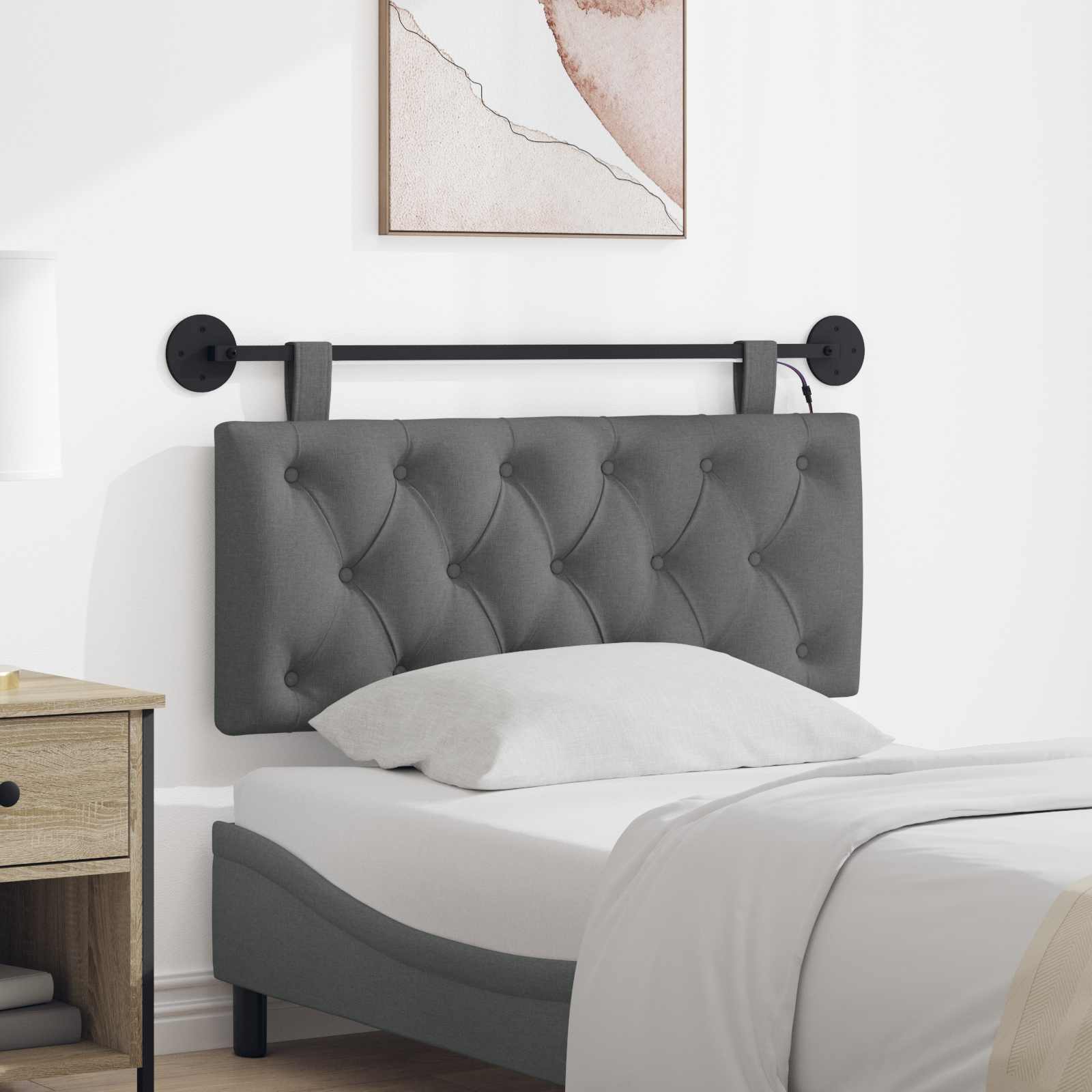 Tête de lit suspendue Avec lumière LED Gris foncé Tissu - XIOS