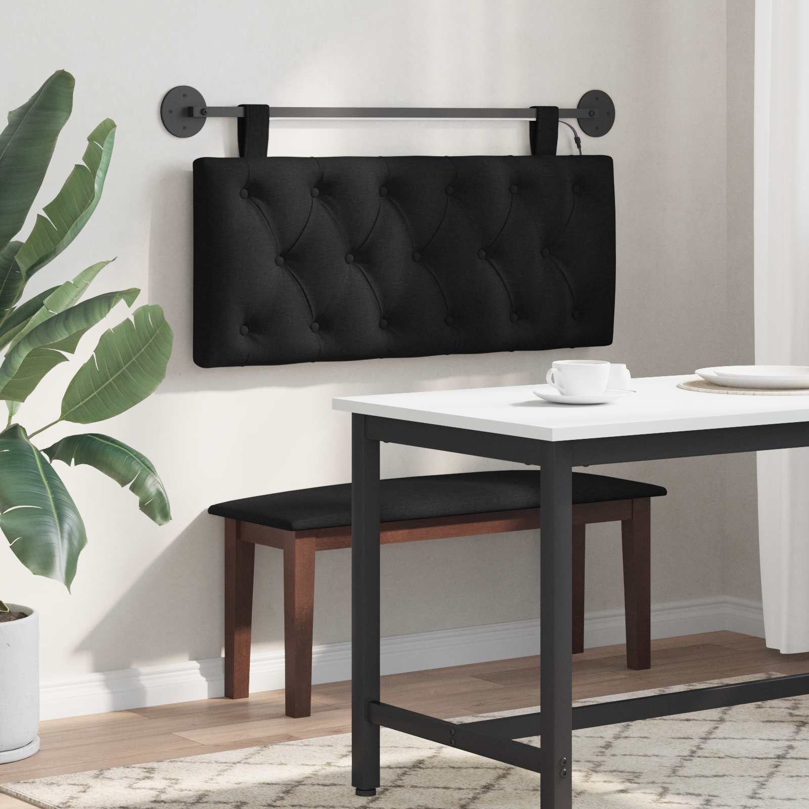 Tête de lit suspendue Avec lumière LED Noir Tissu - XIOS