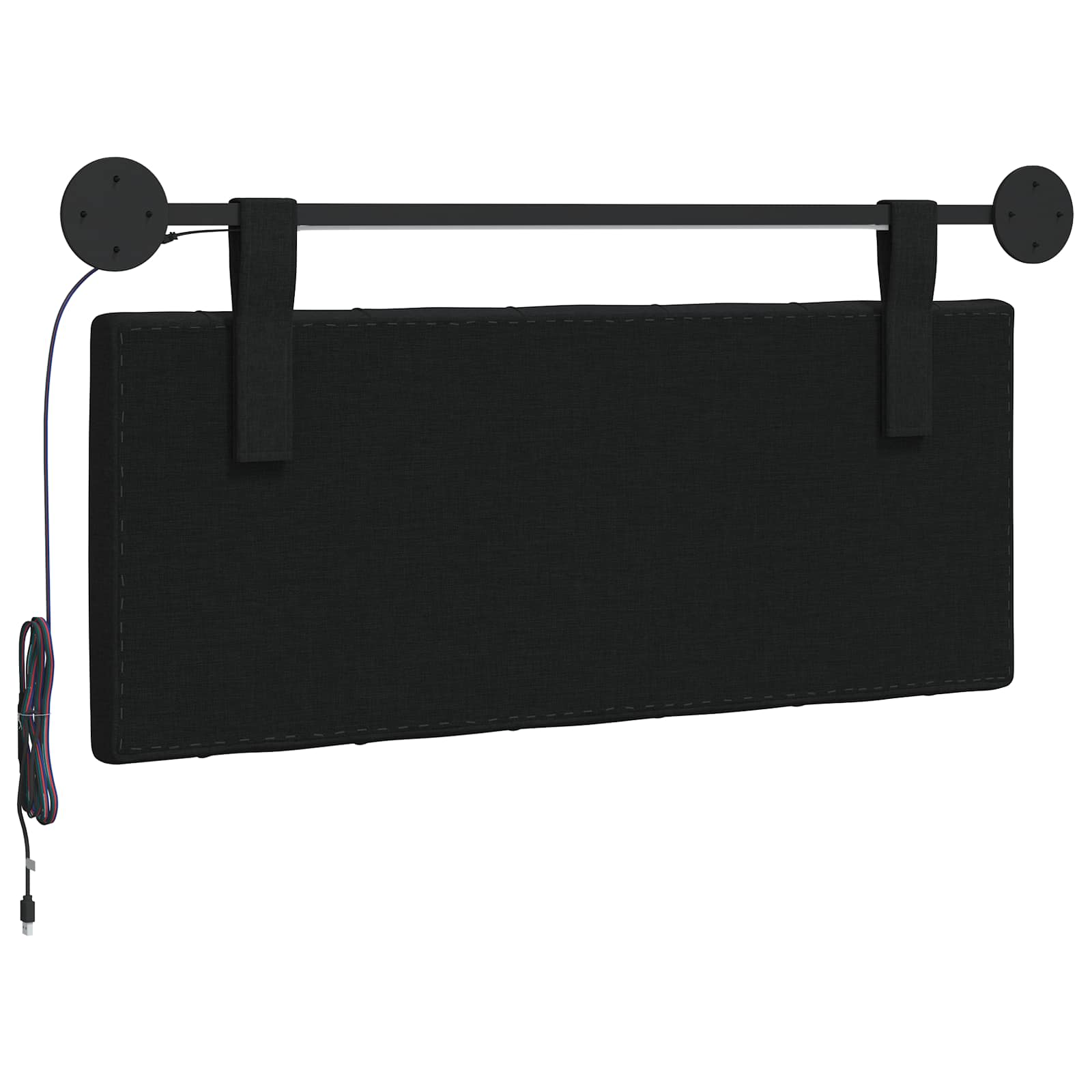 Tête de lit suspendue Avec lumière LED Noir Tissu - XIOS