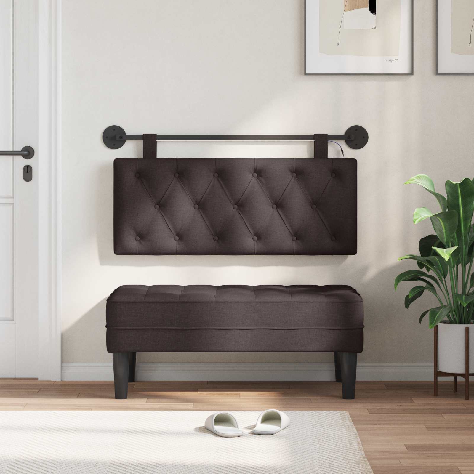 Tête de lit suspendue Avec lumière LED Marron foncé Tissu - XIOS