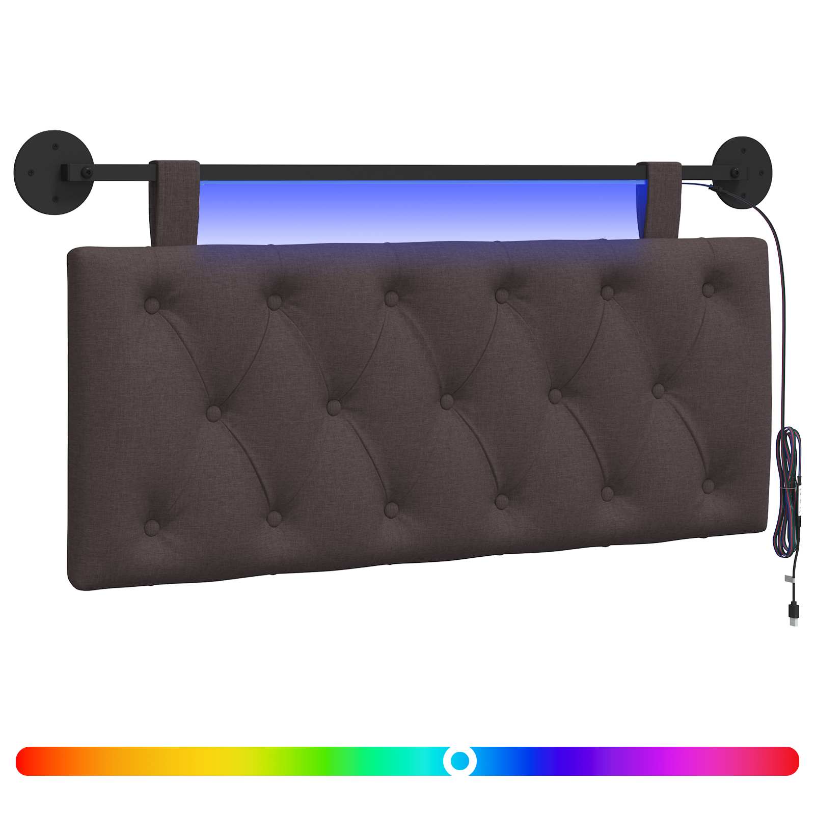 Tête de lit suspendue Avec lumière LED Marron foncé Tissu - XIOS