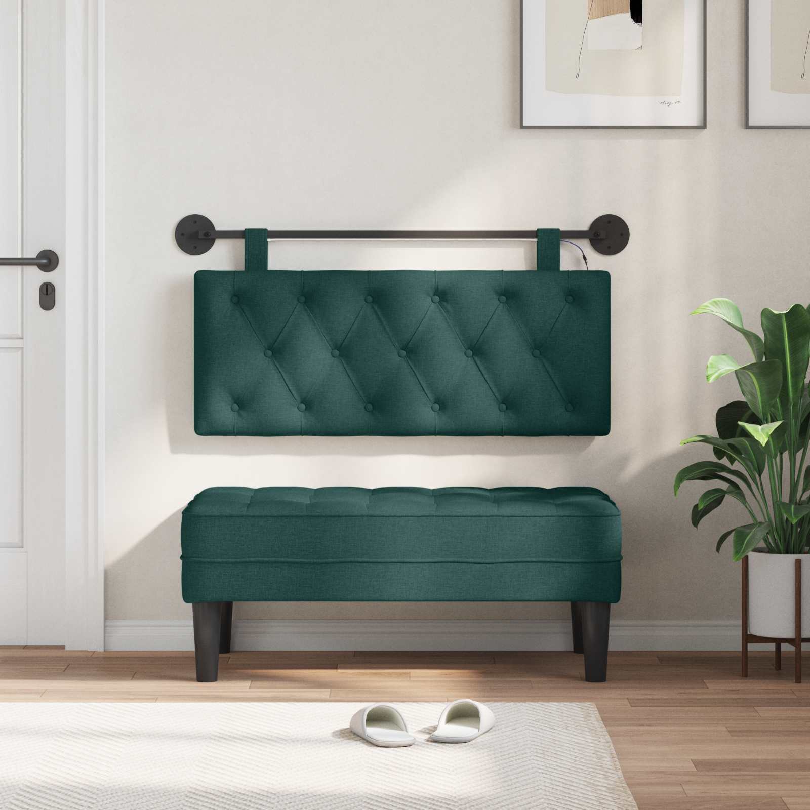 Tête de lit suspendue Avec lumière LED Vert foncé Tissu - XIOS