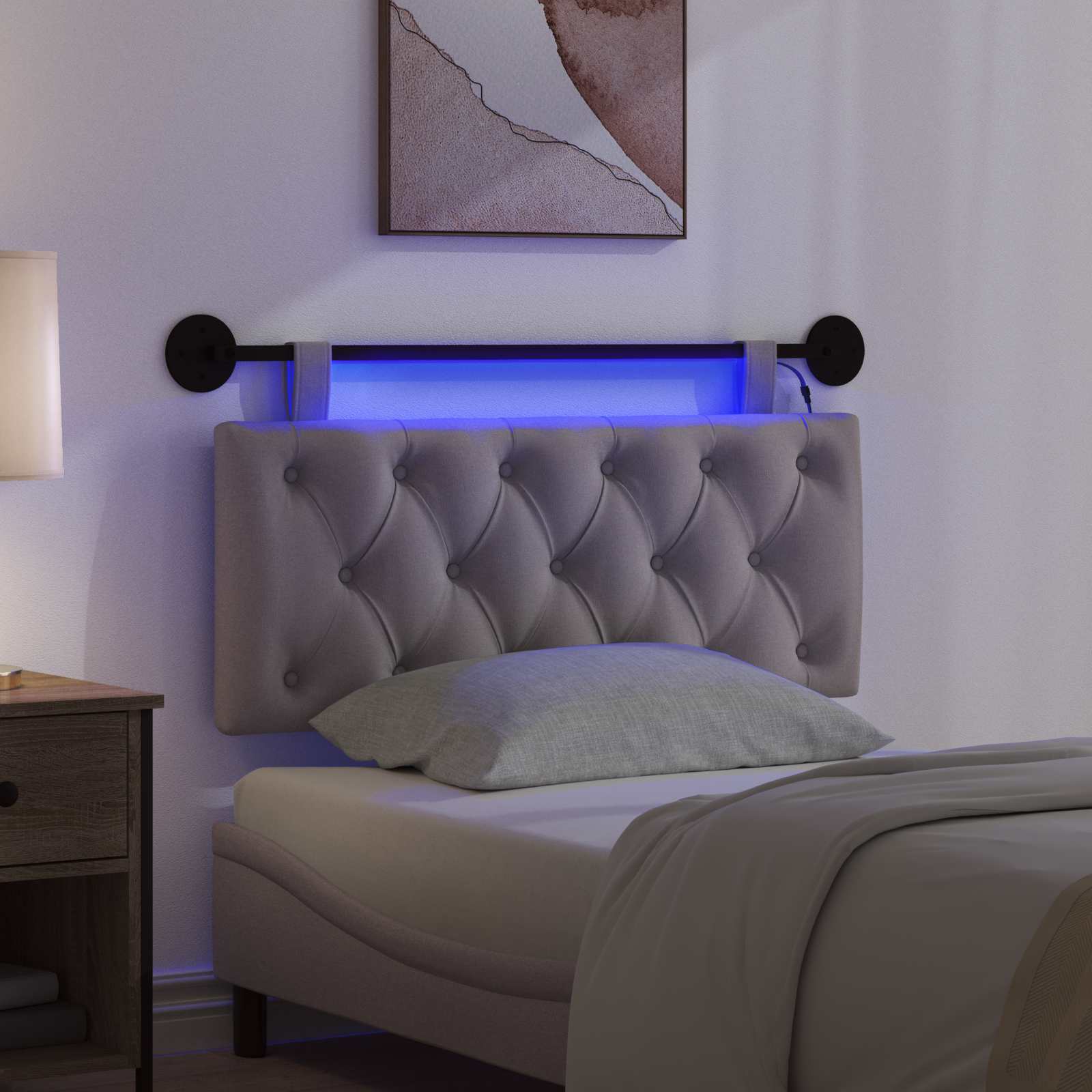 Tête de lit suspendue Avec lumière LED Taupe Tissu - XIOS