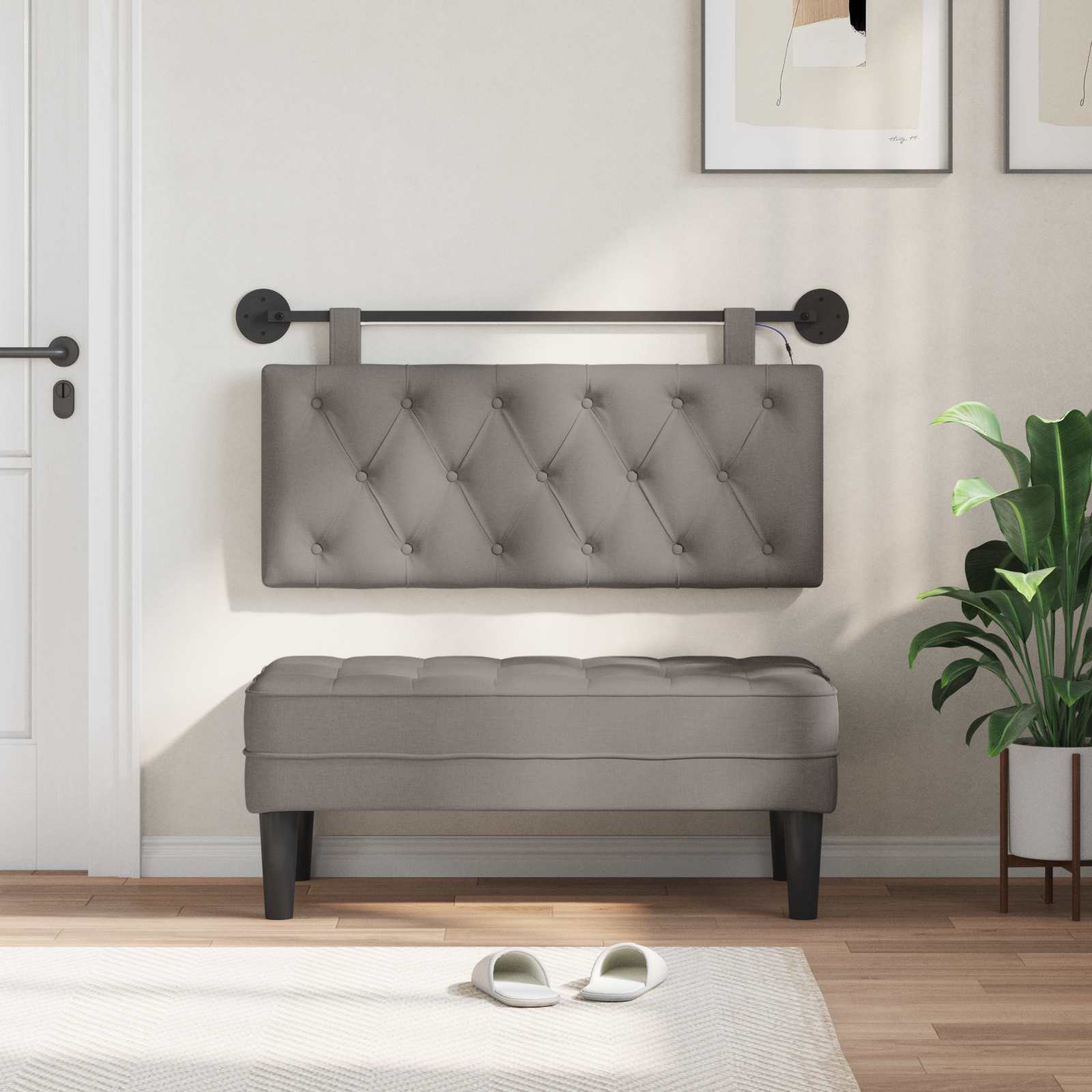 Tête de lit suspendue Avec lumière LED Taupe Tissu - XIOS