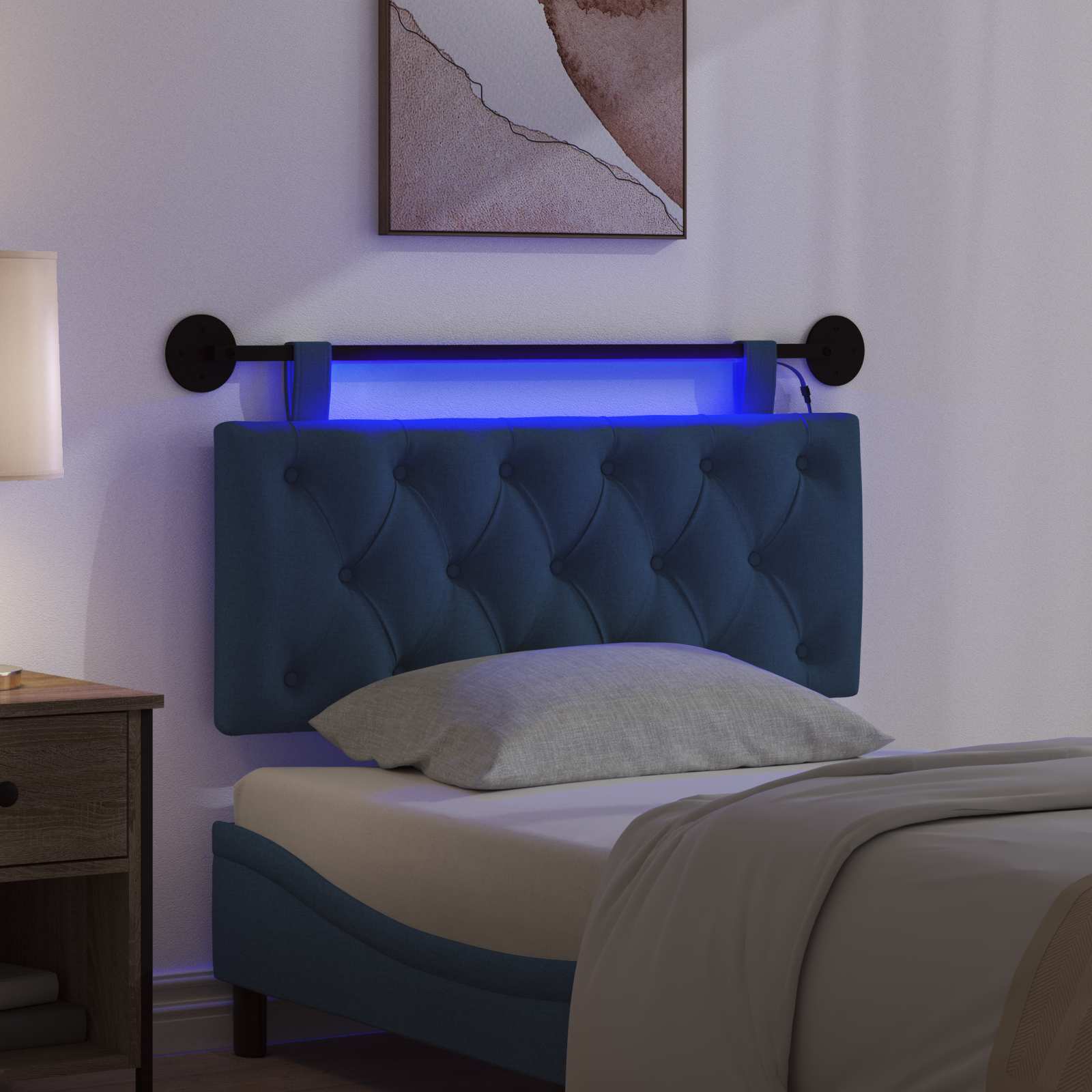 Tête de lit suspendue Avec lumière LED Bleu Tissu - XIOS