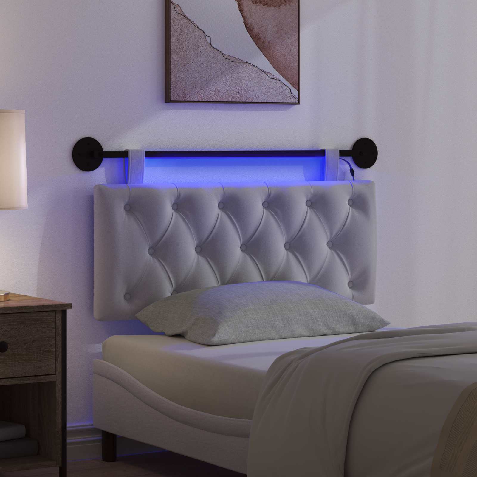 Tête de lit suspendue Avec lumière LED Blanc Tissu - XIOS