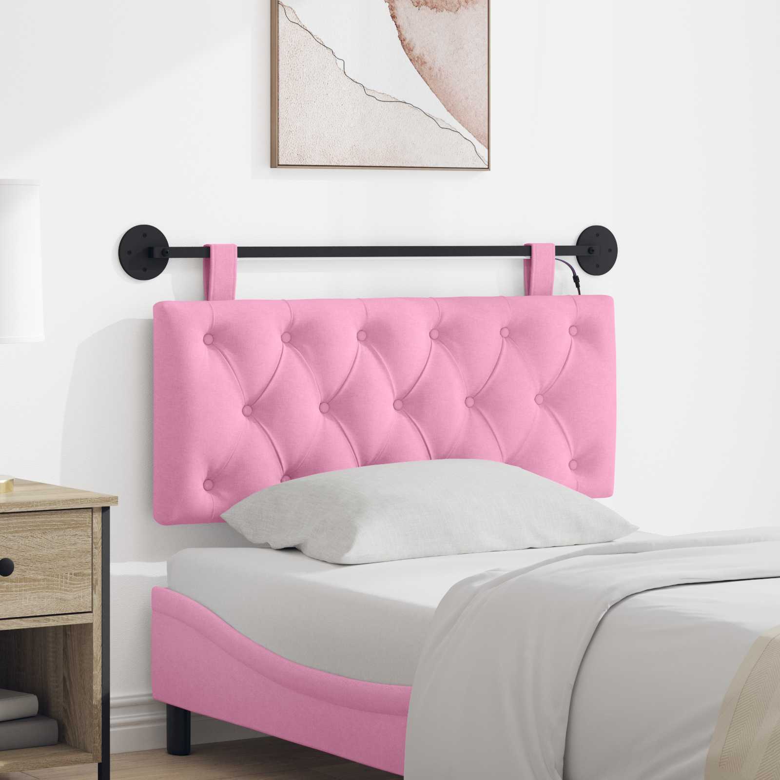 Tête de lit suspendue Avec lumière LED Rose Tissu - XIOS