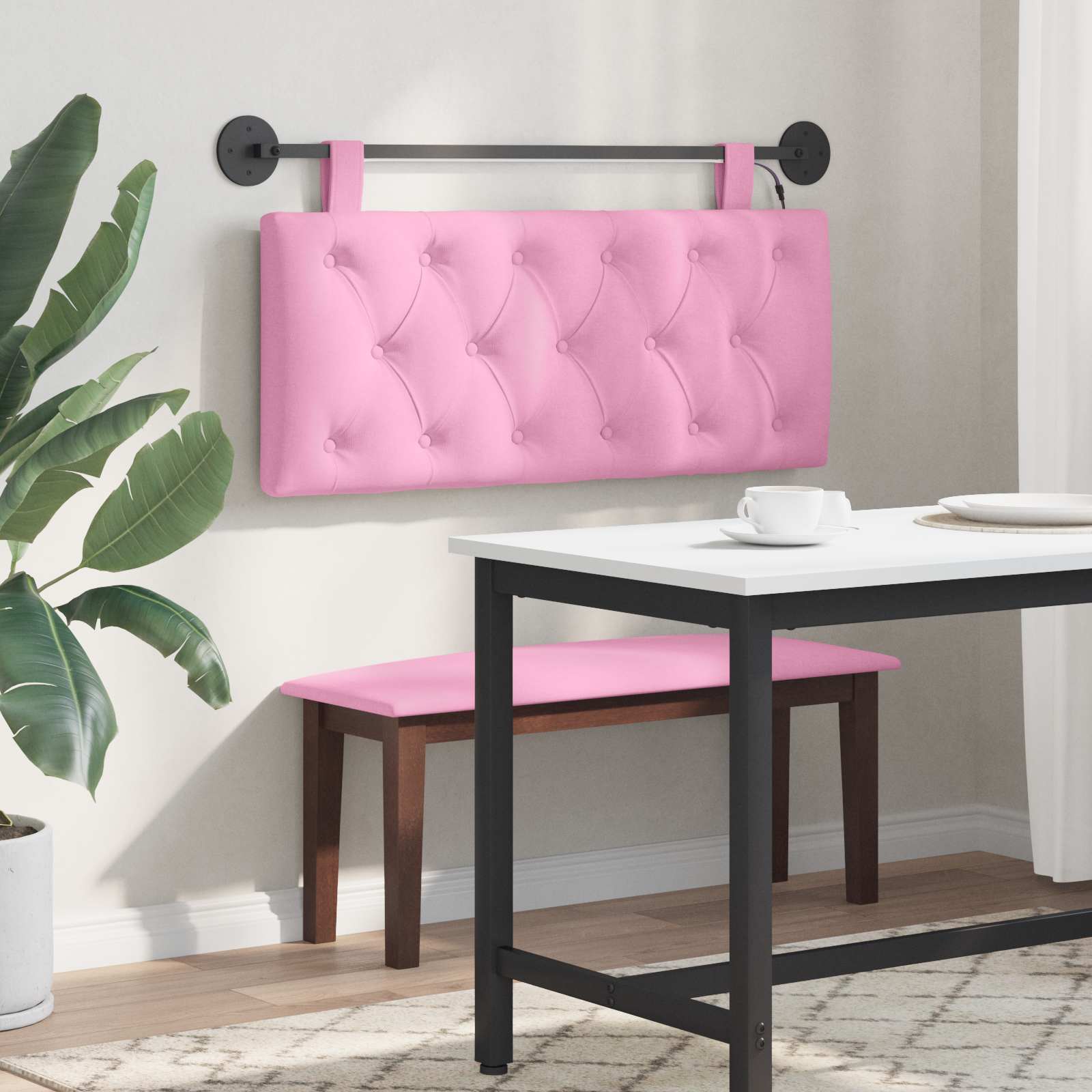 Tête de lit suspendue Avec lumière LED Rose Tissu - XIOS