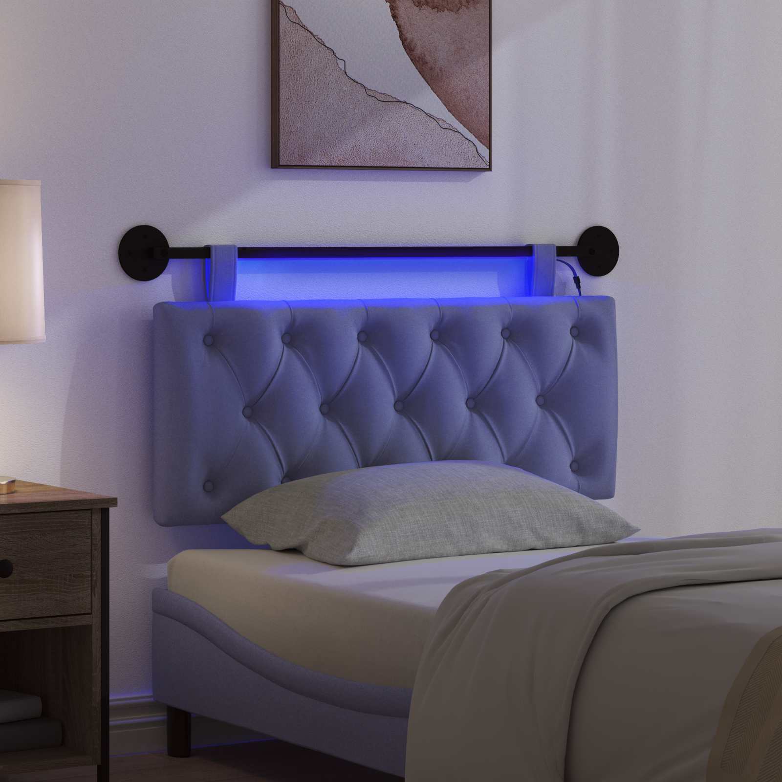 Tête de lit suspendue Avec lumière LED Bleu denim Tissu - XIOS