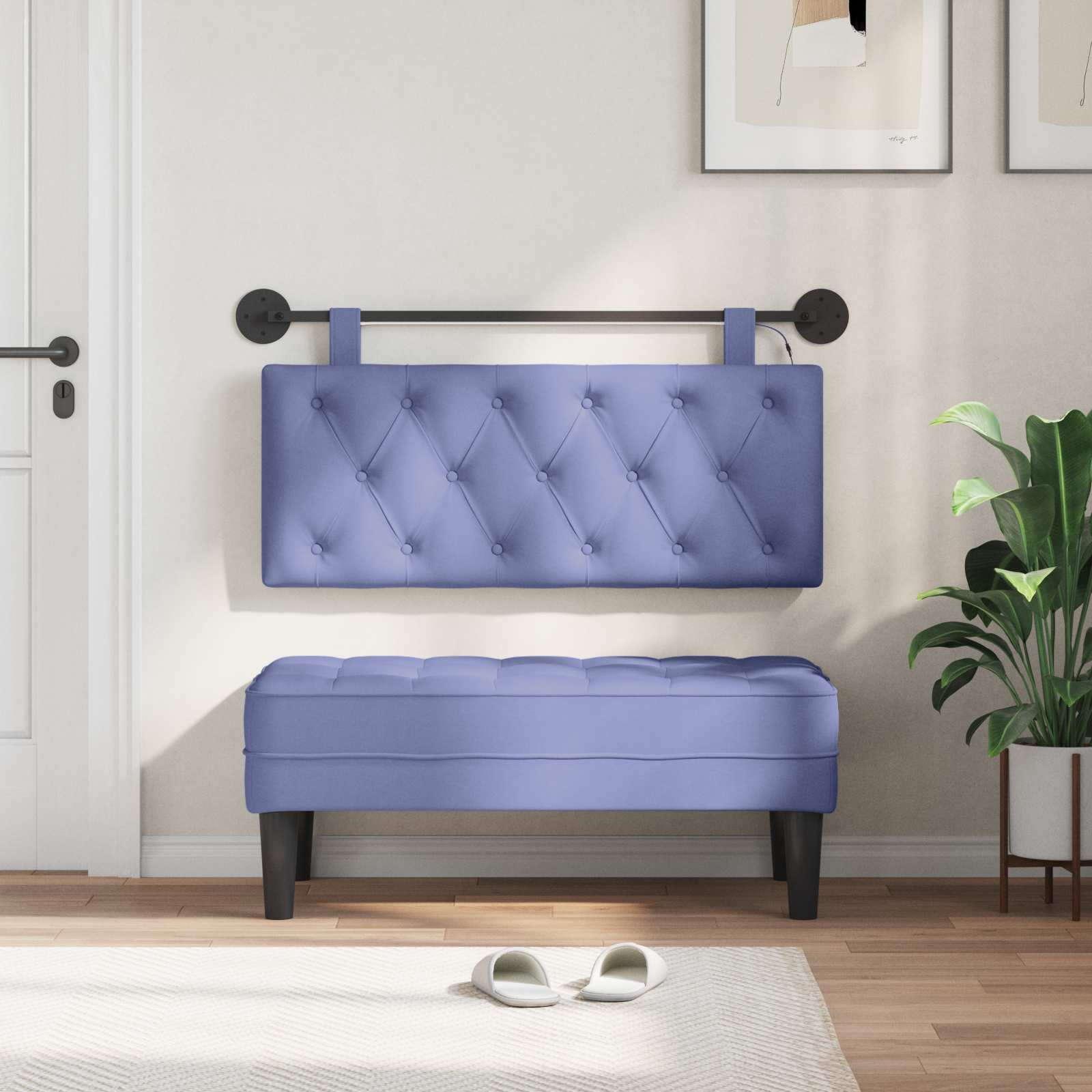 Tête de lit suspendue Avec lumière LED Bleu denim Tissu - XIOS
