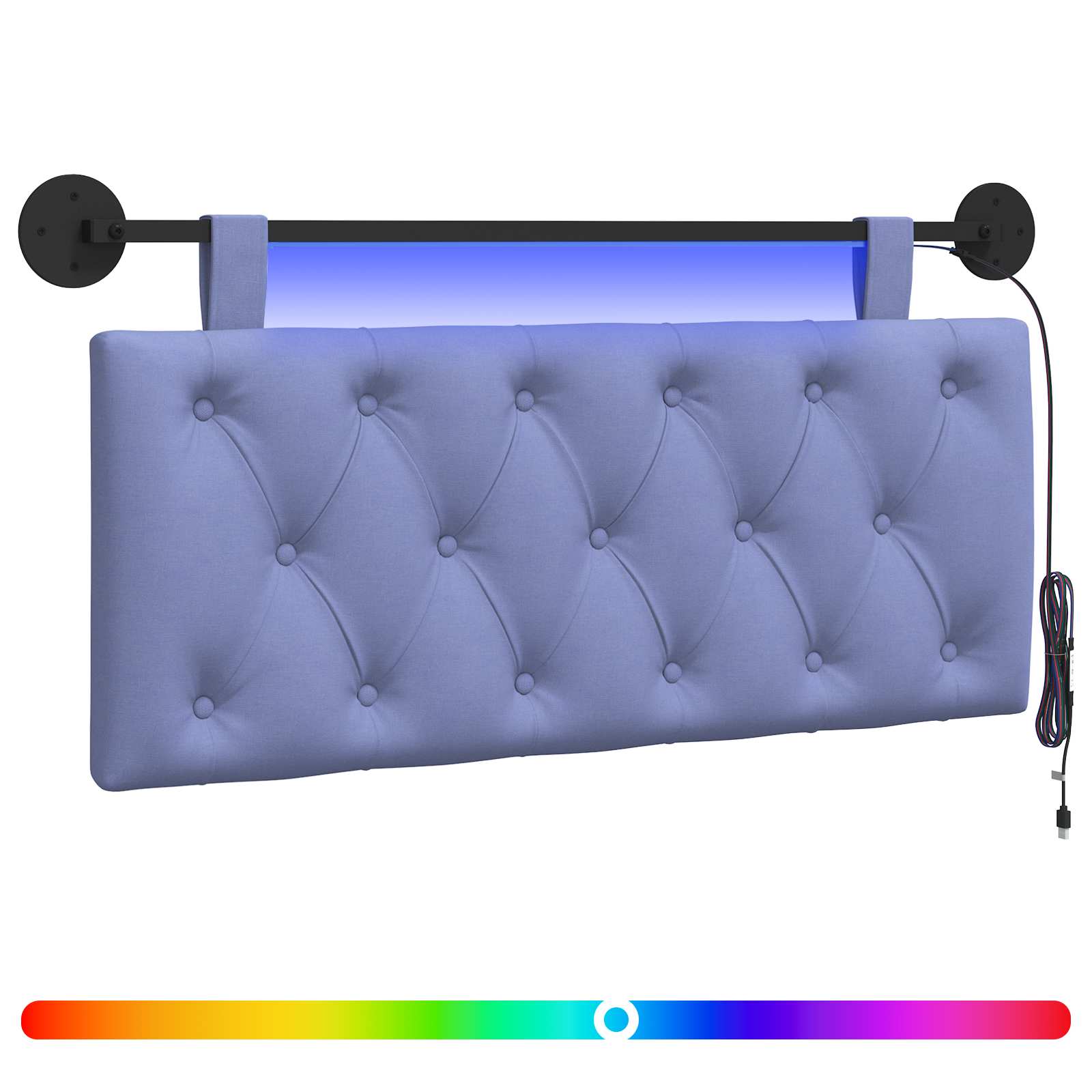 Tête de lit suspendue Avec lumière LED Bleu denim Tissu - XIOS