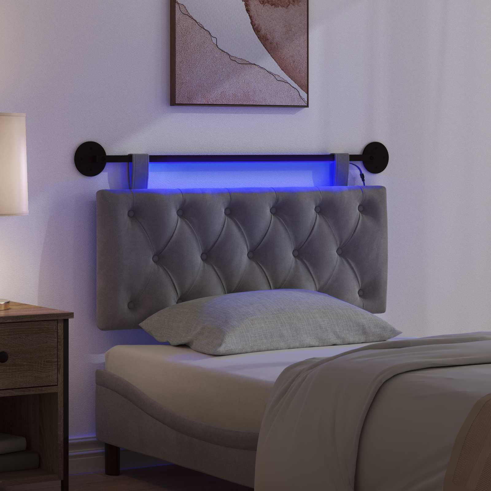 Tête de lit suspendue Avec lumière LED Gris foncé Velours - XIOS