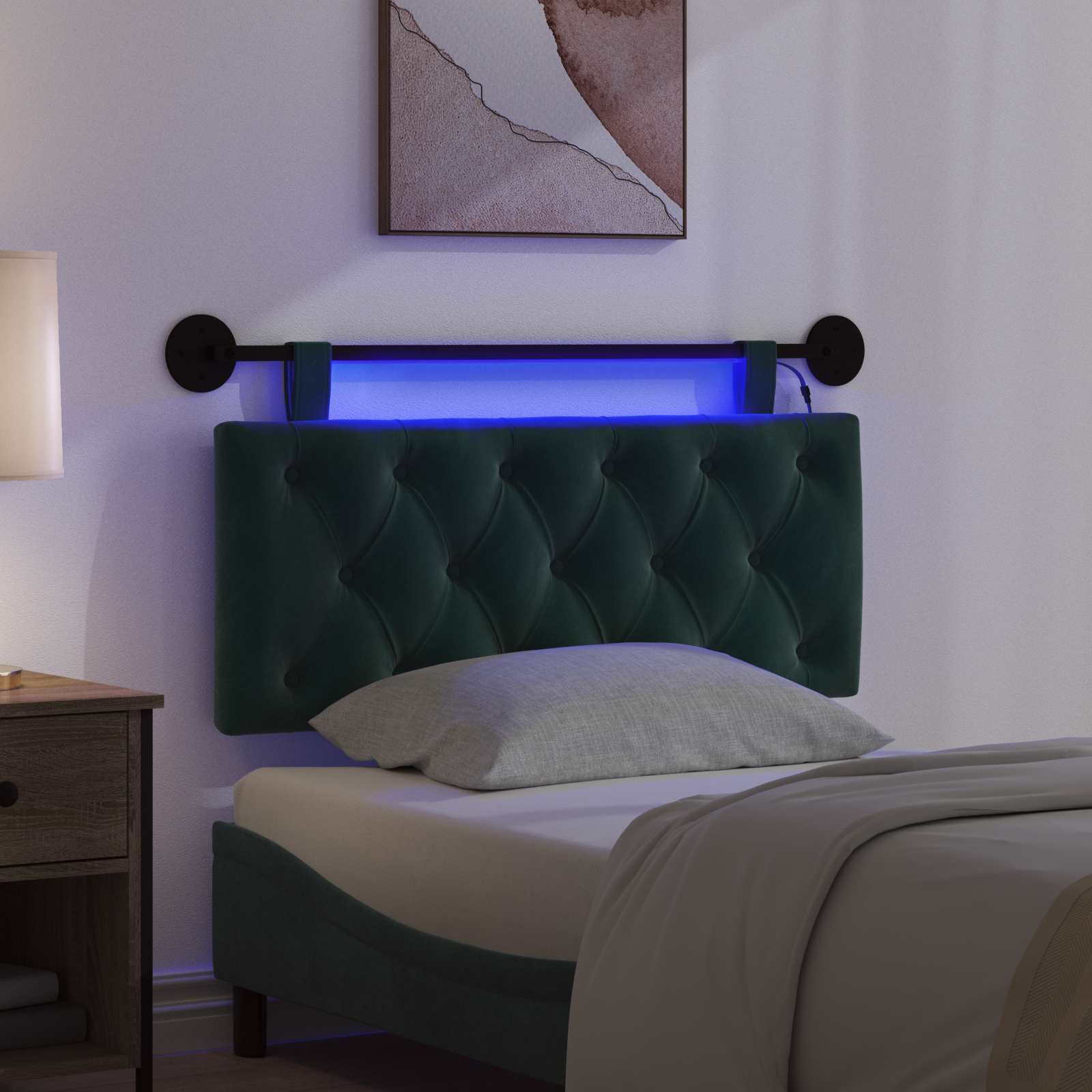 Tête de lit suspendue Avec lumière LED Vert foncé Velours - XIOS