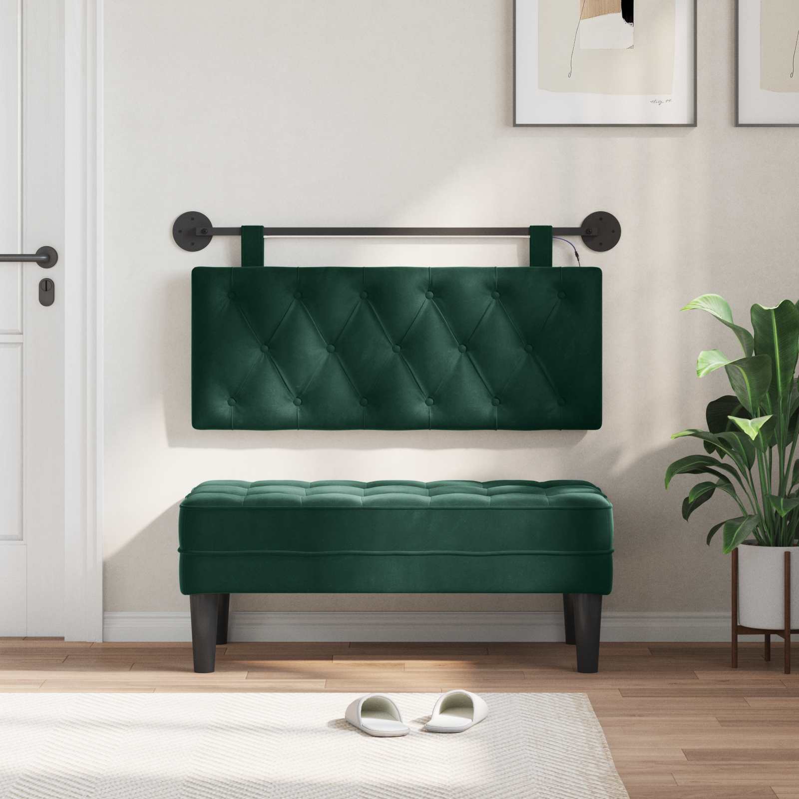 Tête de lit suspendue Avec lumière LED Vert foncé Velours - XIOS