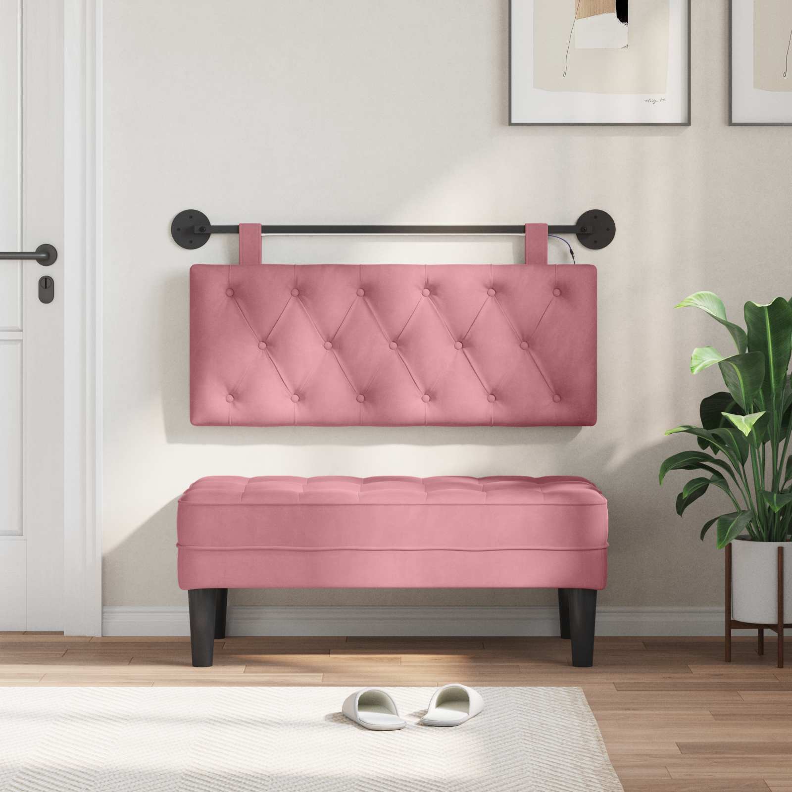 Tête de lit suspendue Avec lumière LED Rose Velours - XIOS
