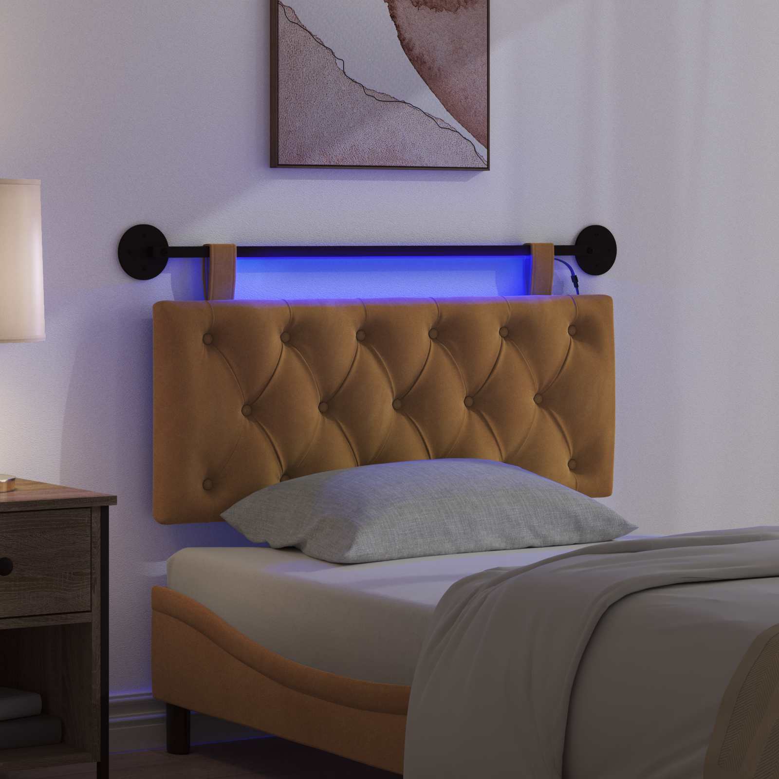 Tête de lit suspendue Avec lumière LED Marron Velours - XIOS