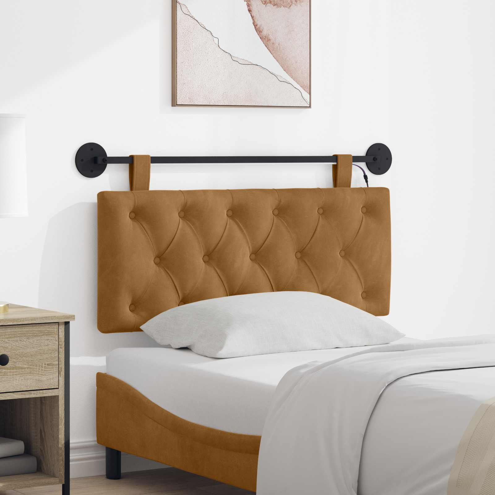 Tête de lit suspendue Avec lumière LED Marron Velours - XIOS