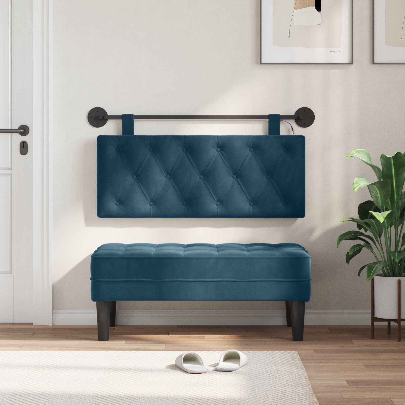 Tête de lit suspendue Avec lumière LED Bleu Velours - XIOS