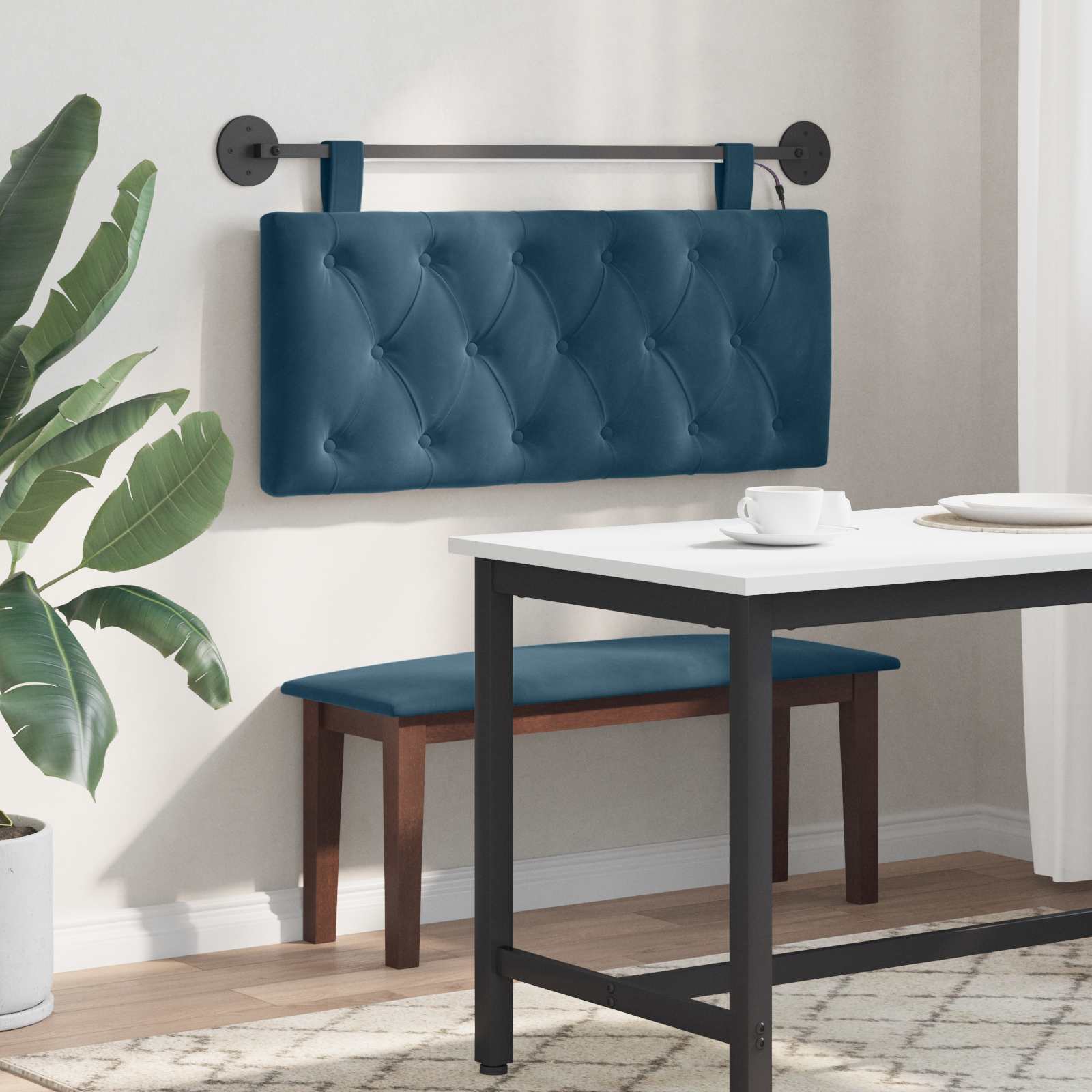 Tête de lit suspendue Avec lumière LED Bleu Velours - XIOS