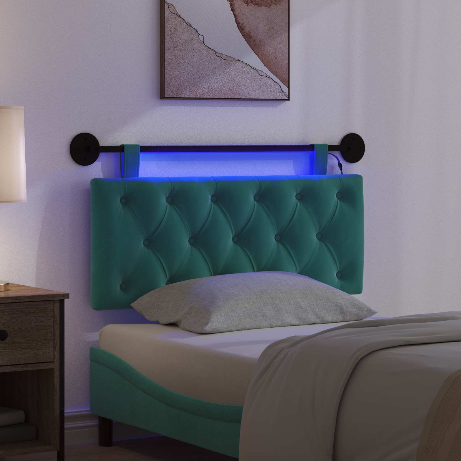 Tête de lit suspendue Avec lumière LED Turquoise Velours - XIOS
