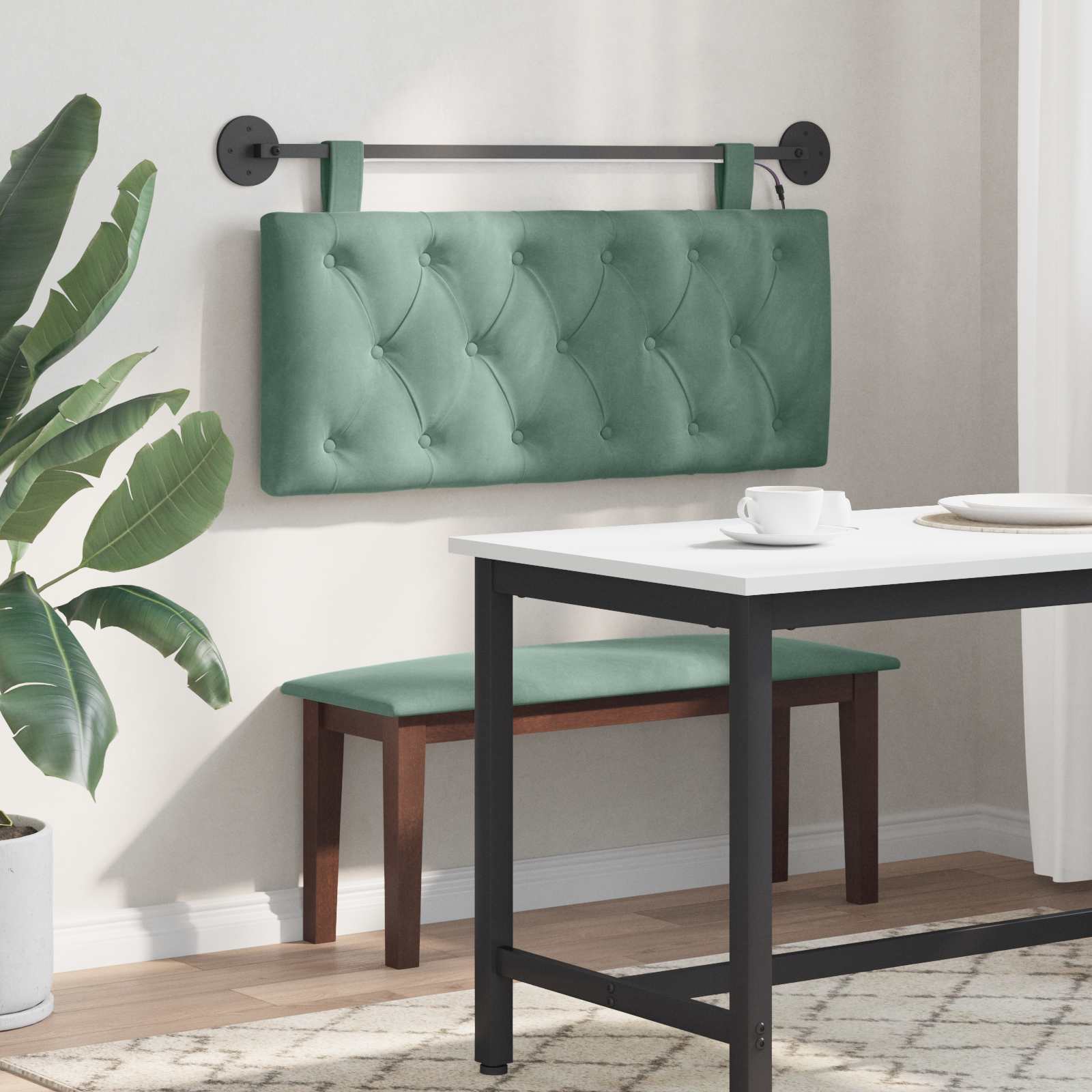 Tête de lit suspendue Avec lumière LED Vert Mer Velours - XIOS