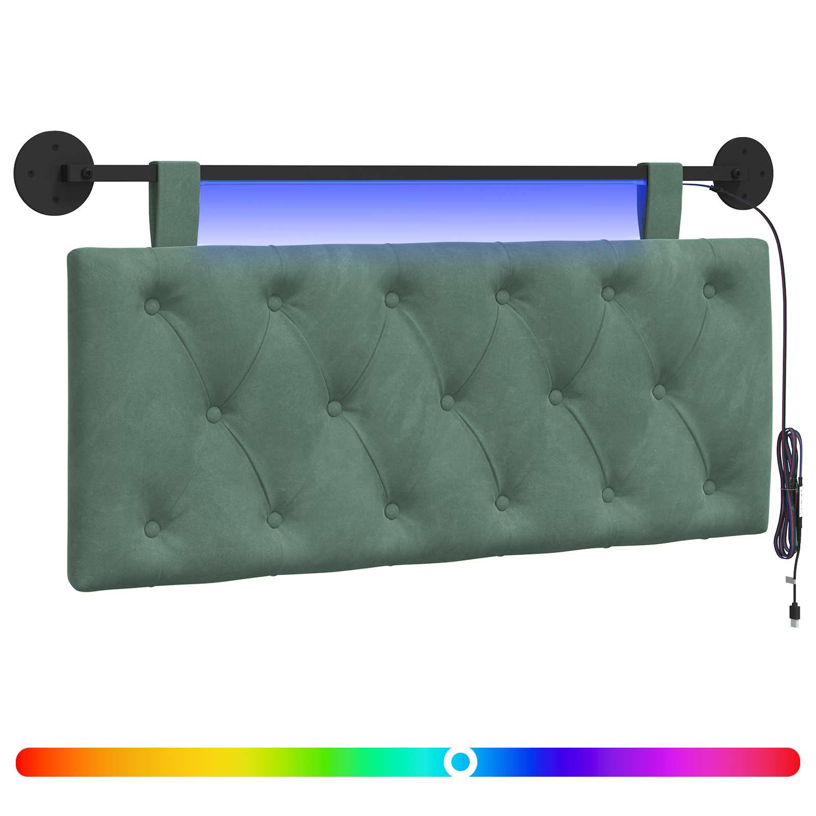 Tête de lit suspendue Avec lumière LED Vert Mer Velours - XIOS