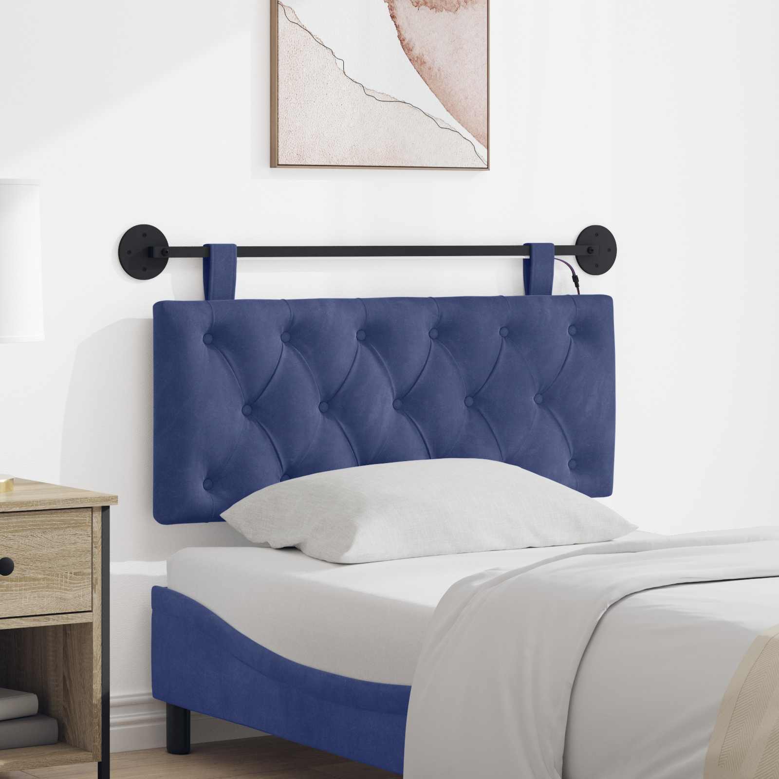 Tête de lit suspendue Avec lumière LED Bleu police Velours - XIOS