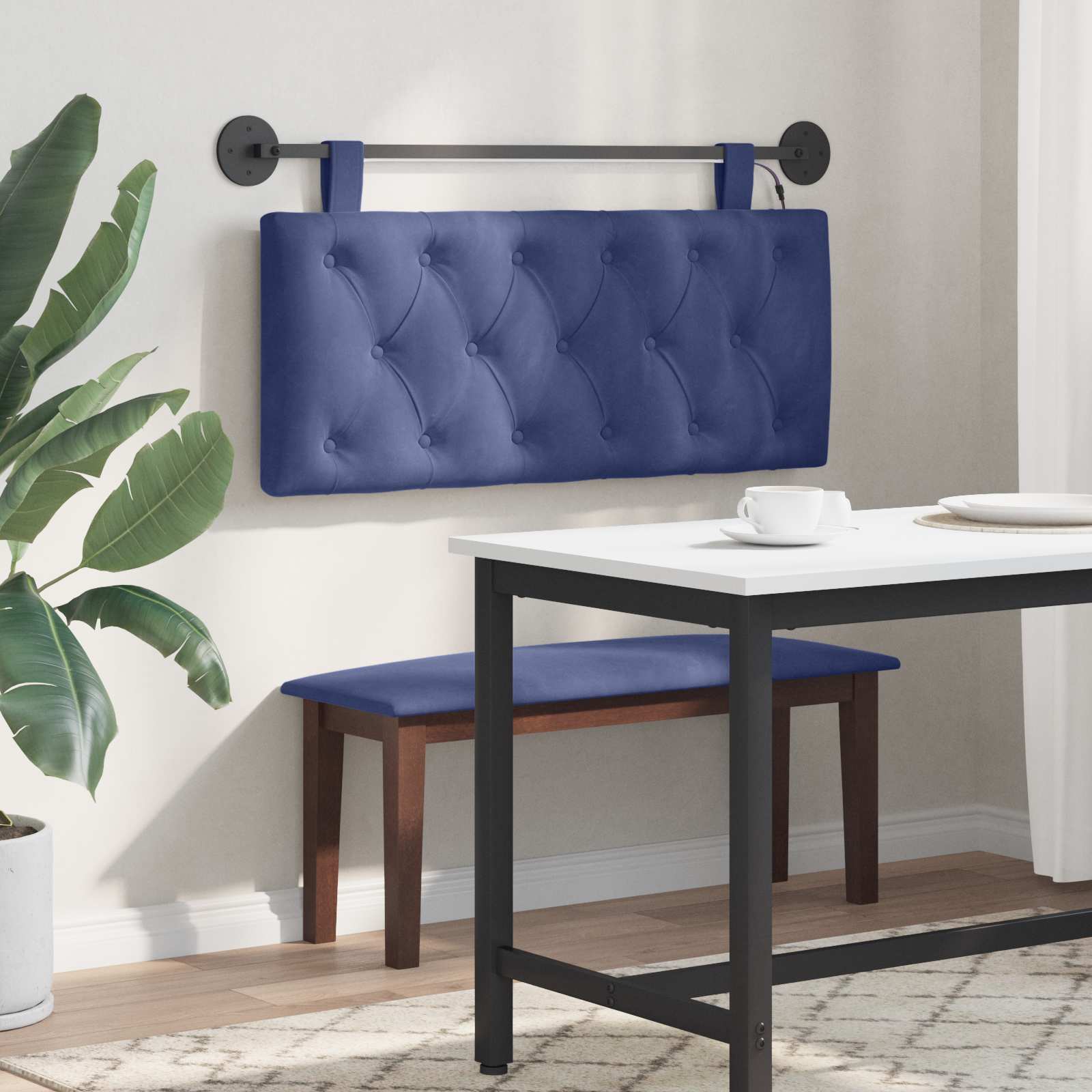 Tête de lit suspendue Avec lumière LED Bleu police Velours - XIOS
