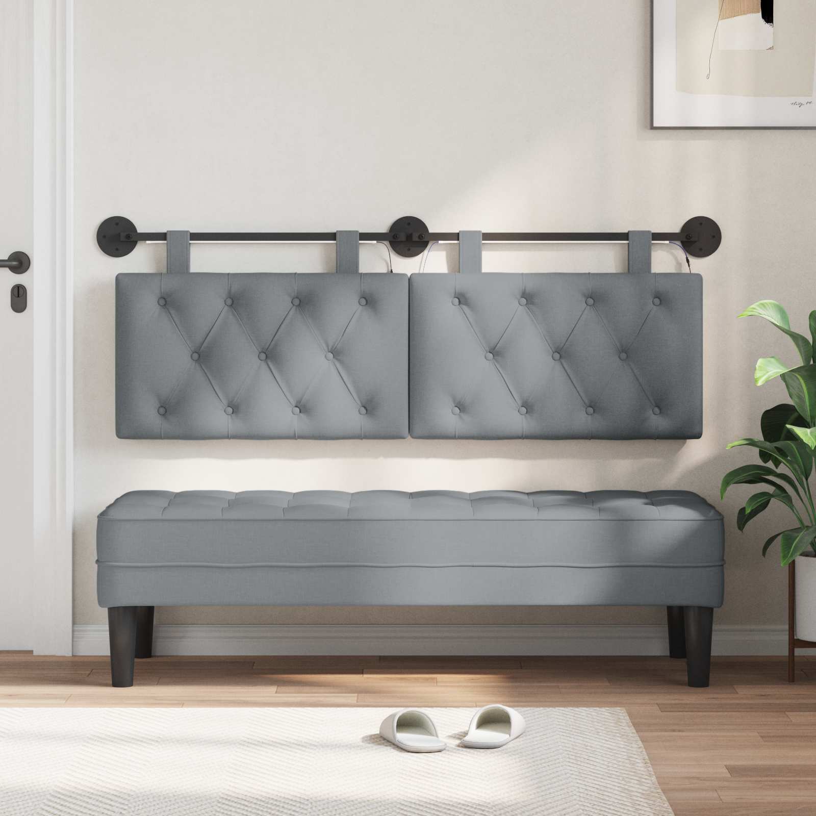 Tête de lit suspendue Avec lumière LED Gris clair Tissu - XIOS