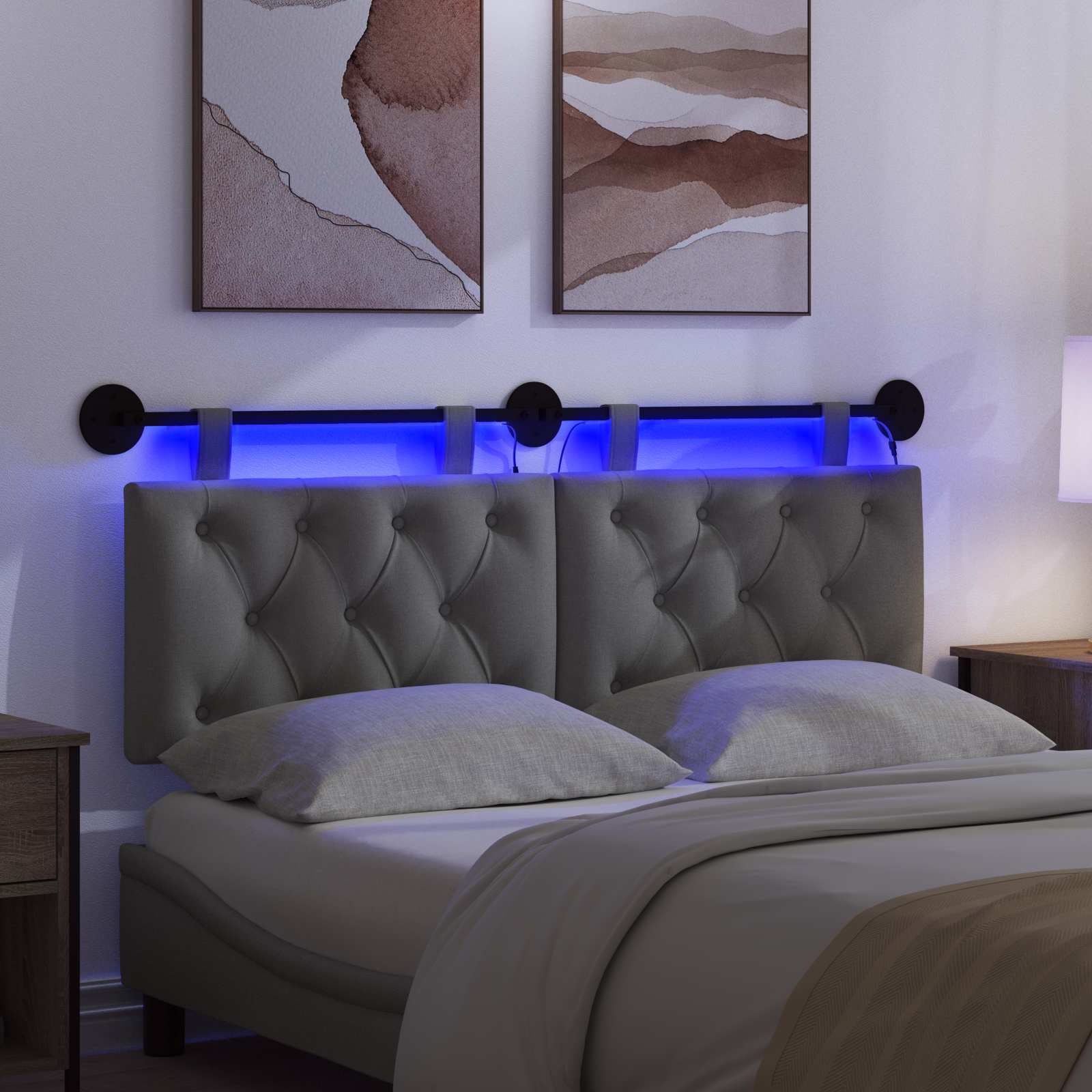 Tête de lit suspendue Avec lumière LED Gris foncé Tissu - XIOS
