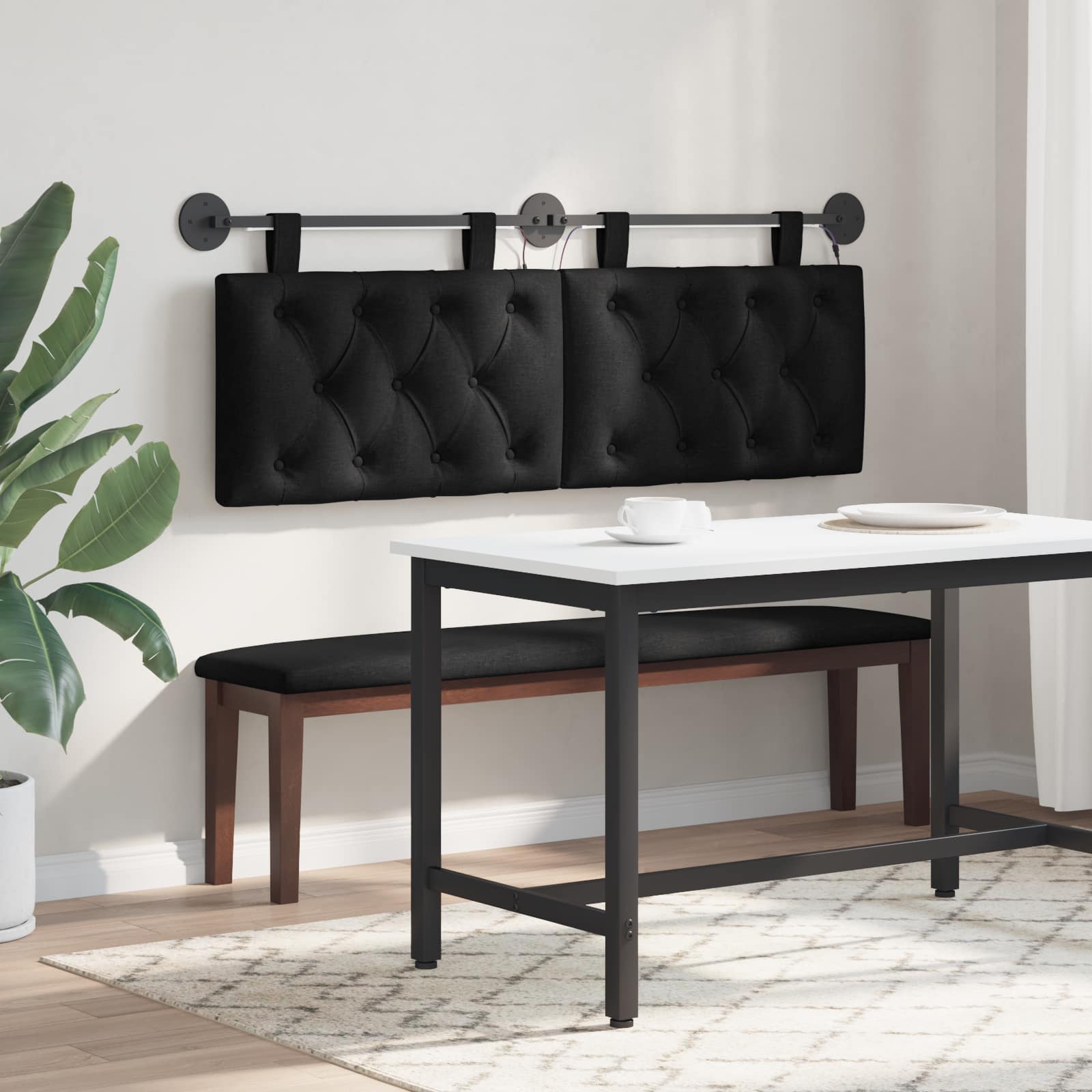 Tête de lit suspendue Avec lumière LED Noir Tissu - XIOS