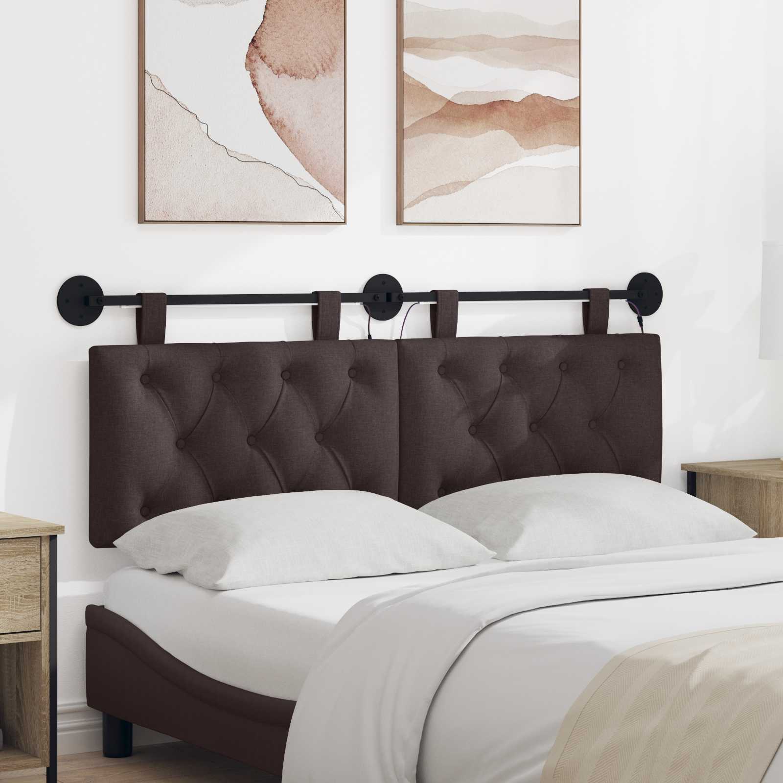 Tête de lit suspendue Avec lumière LED Marron foncé Tissu - XIOS