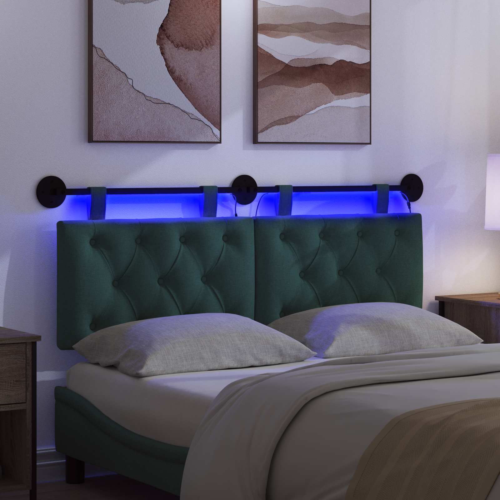 Tête de lit suspendue Avec lumière LED Vert foncé Tissu - XIOS