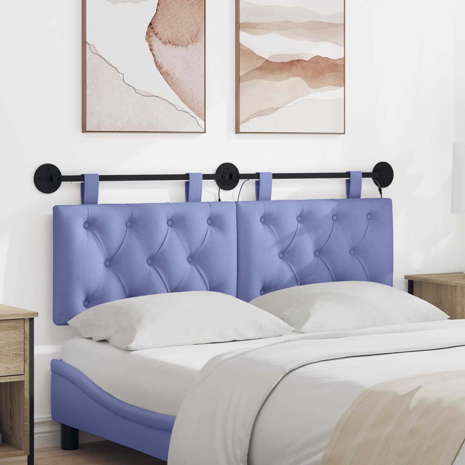 Tête de lit suspendue Avec lumière LED Bleu denim Tissu - XIOS