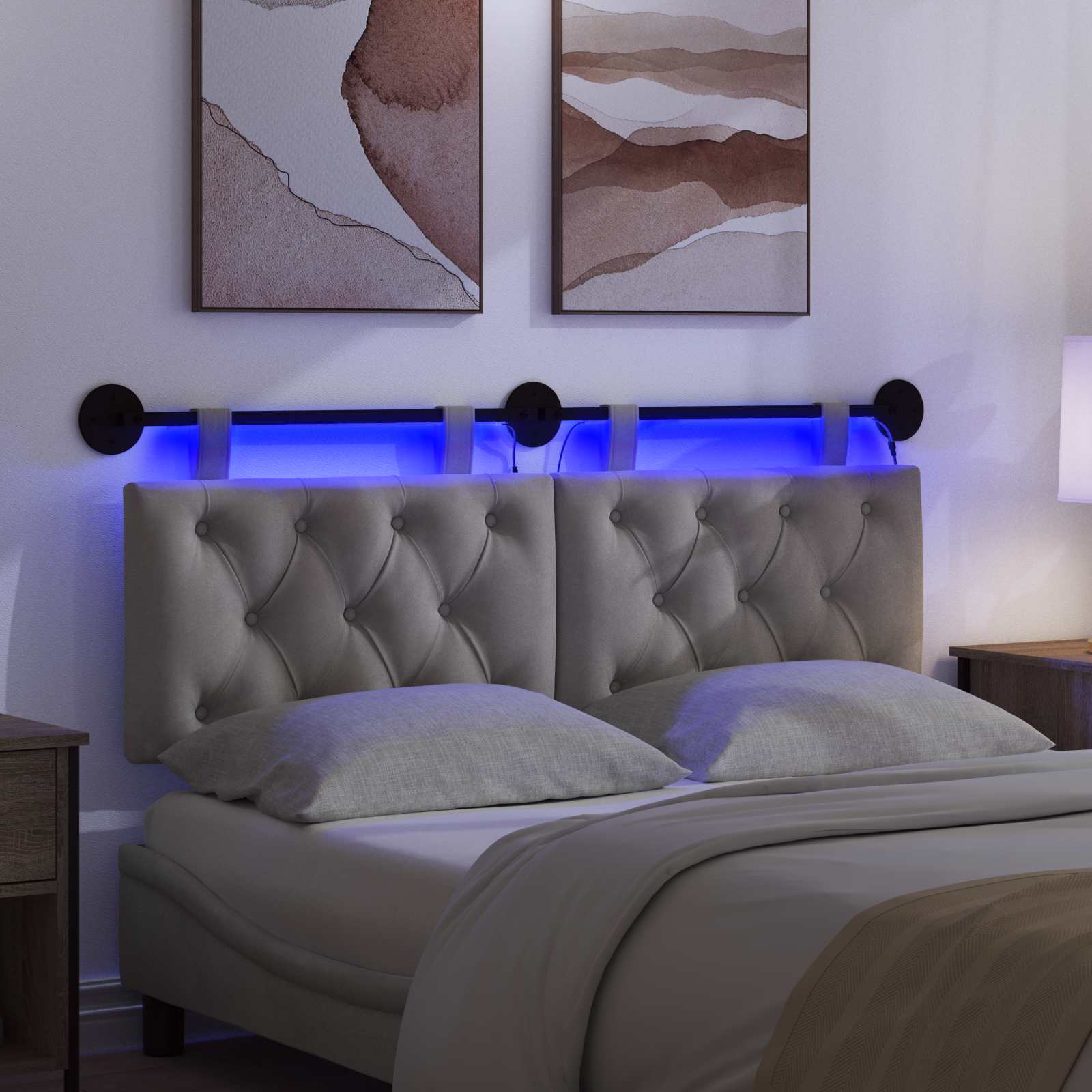 Tête de lit suspendue Avec lumière LED Gris clair Velours - XIOS