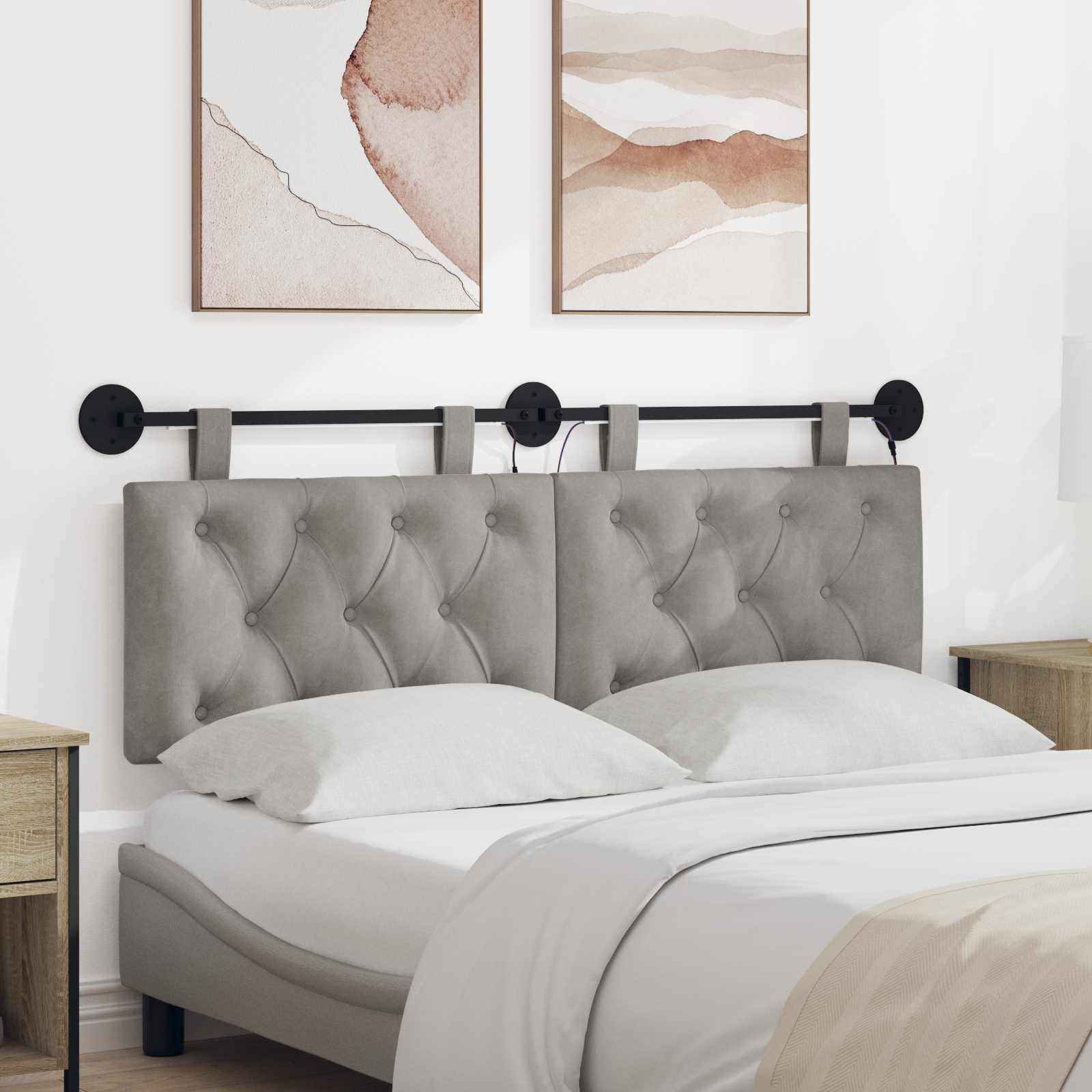 Tête de lit suspendue Avec lumière LED Gris clair Velours - XIOS