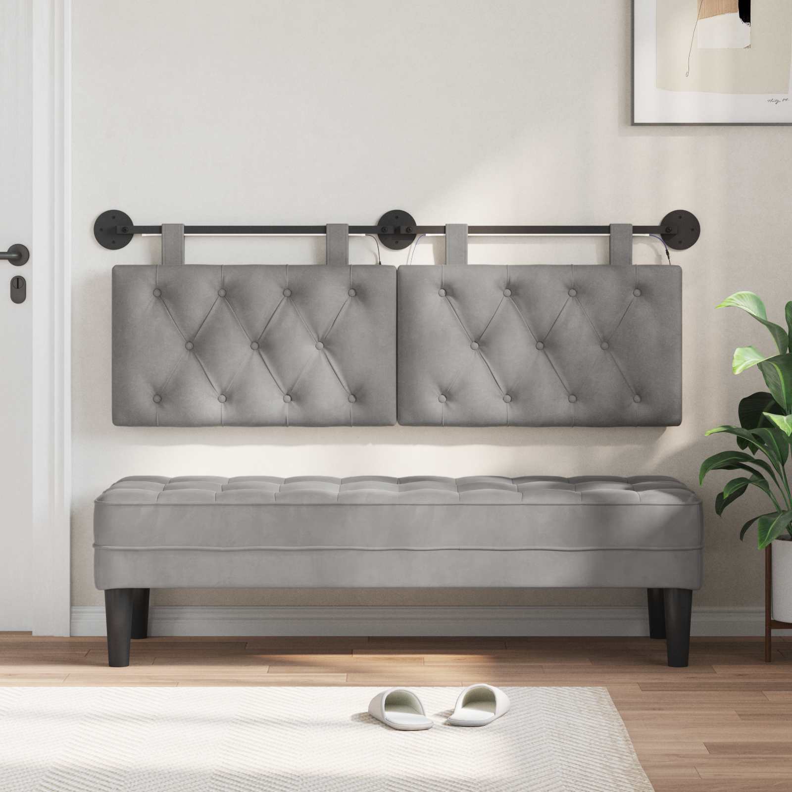 Tête de lit suspendue Avec lumière LED Gris clair Velours - XIOS