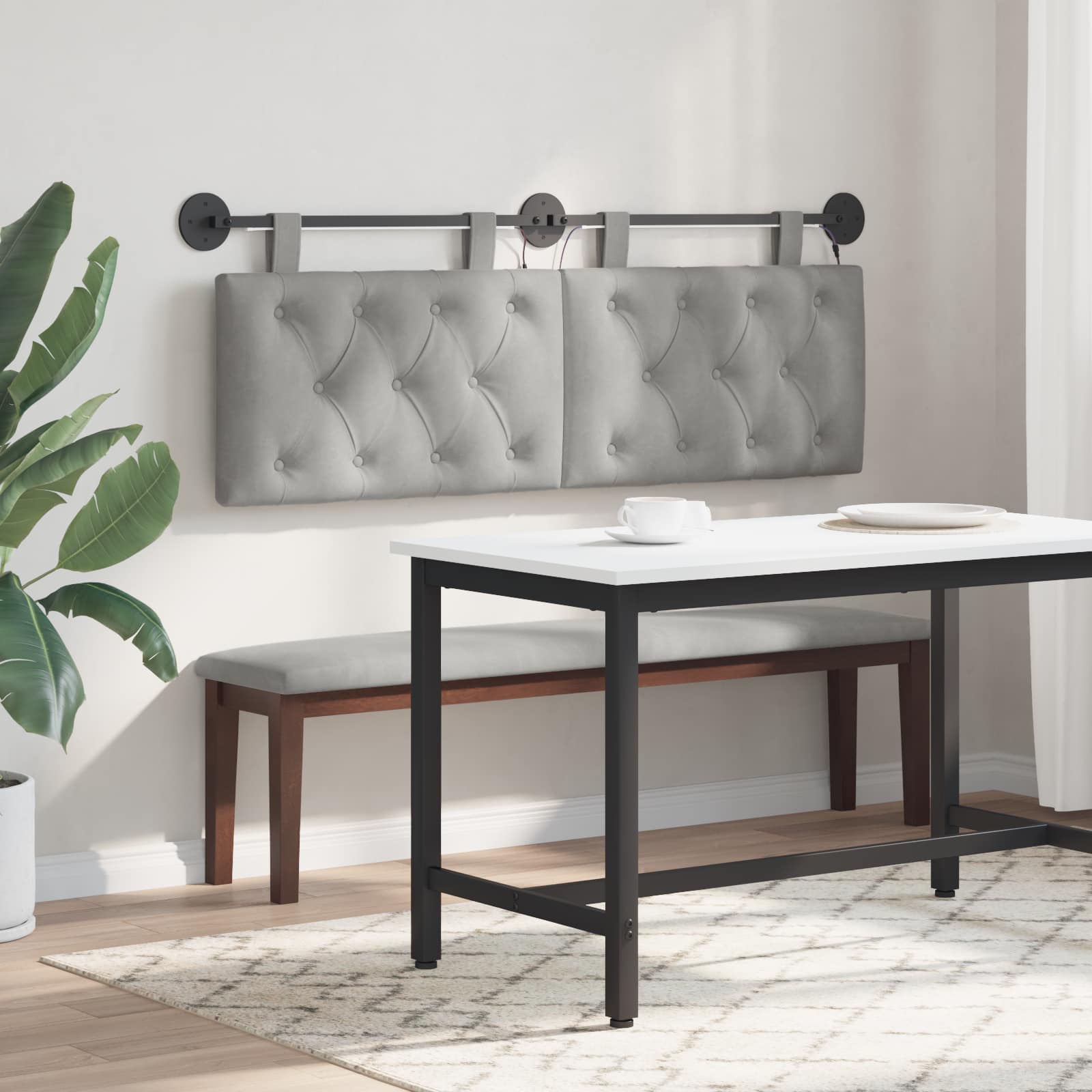 Tête de lit suspendue Avec lumière LED Gris clair Velours - XIOS